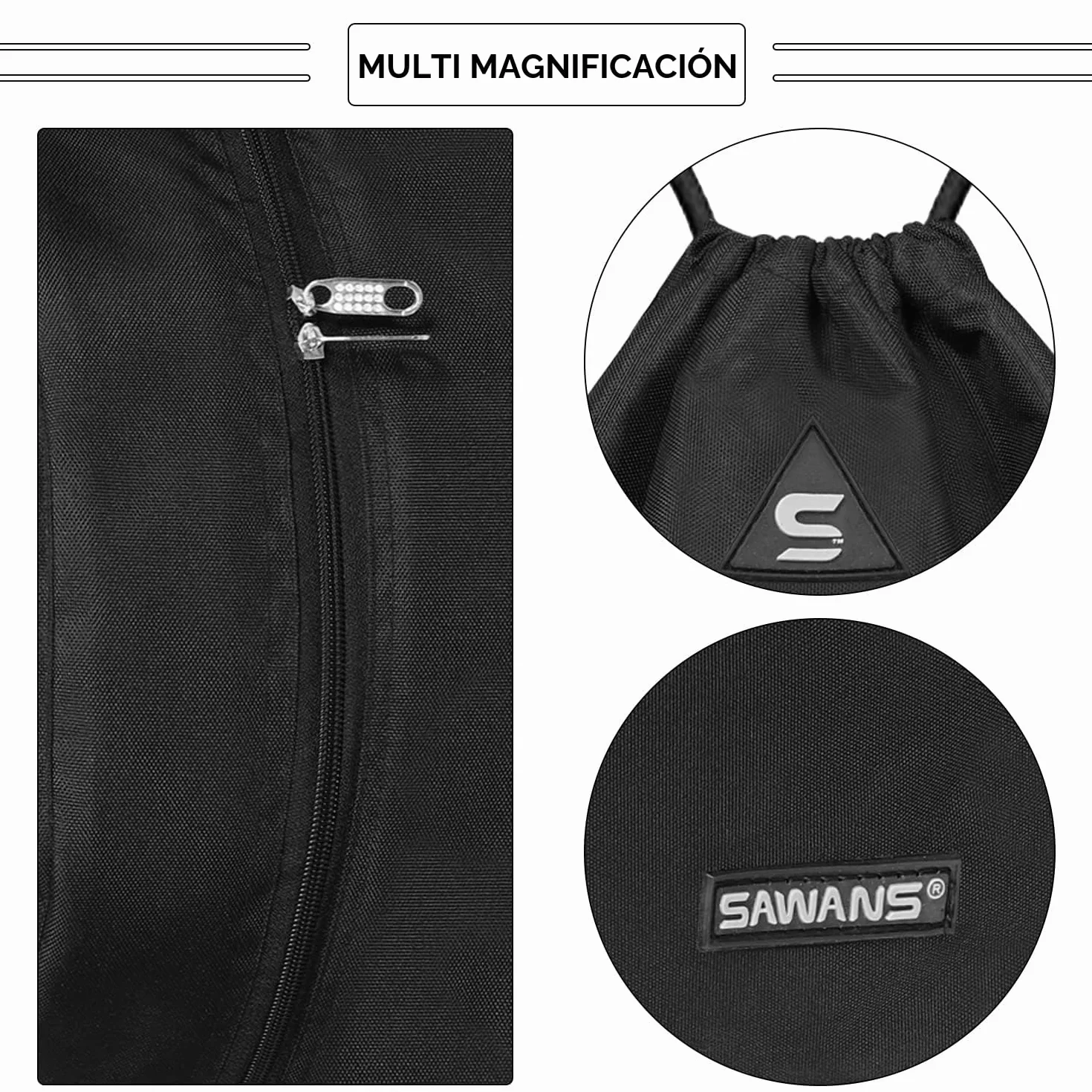 SAWANS Bolsa deportiva de gimnasio impermeable con cordón y bolsillo, kit de viaje para senderismo escuela estudiantes, bolsa de polietileno al aire libre Negra