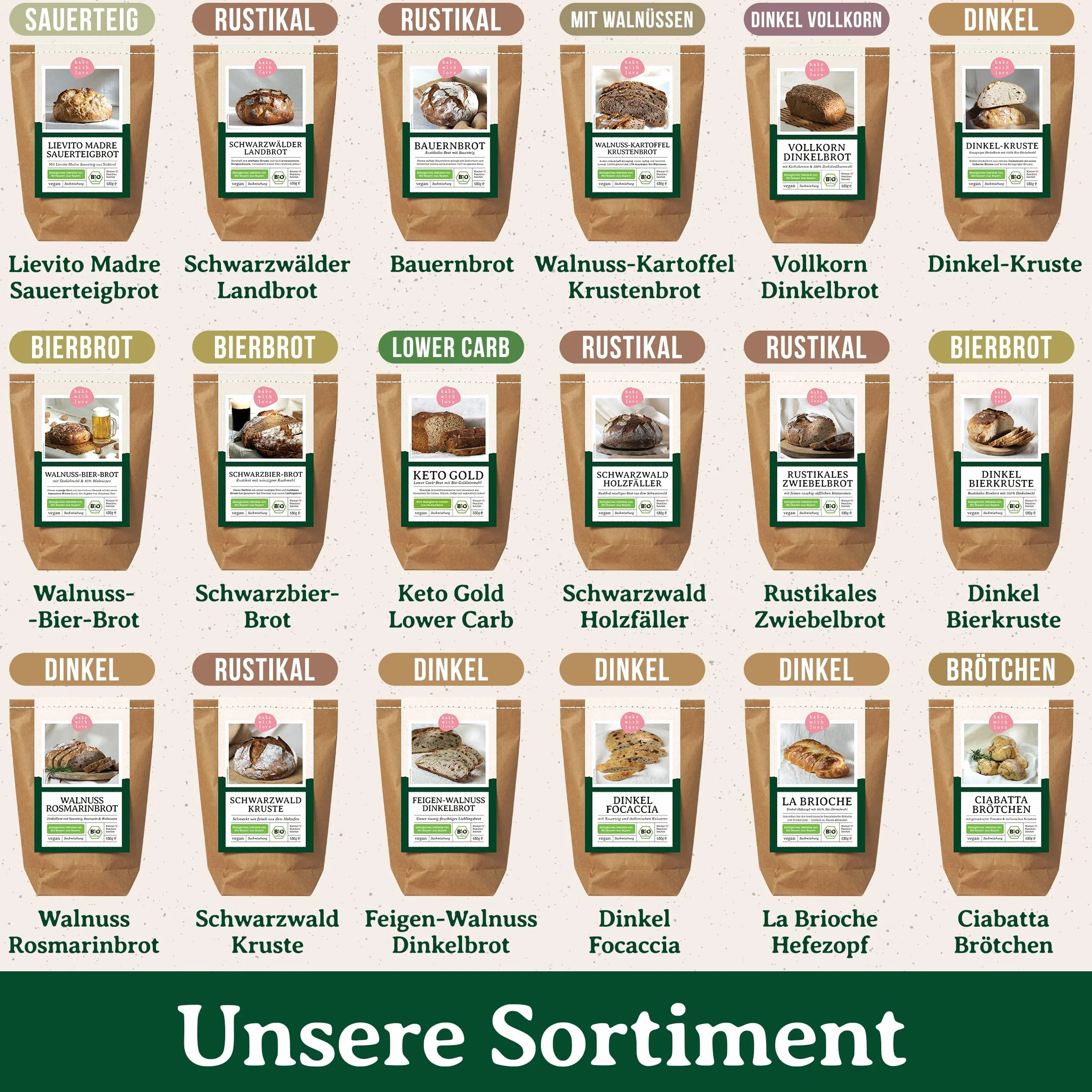 Bake with Love Bio Dinkel Brotbackmischung Dinkel-Kruste - 100% Dinkelmehl ohne Weizen - Brot backen mit Sauerteig - ohne Zusatzstoffe - für Brotbackautomat & Ofen - 1er Pack