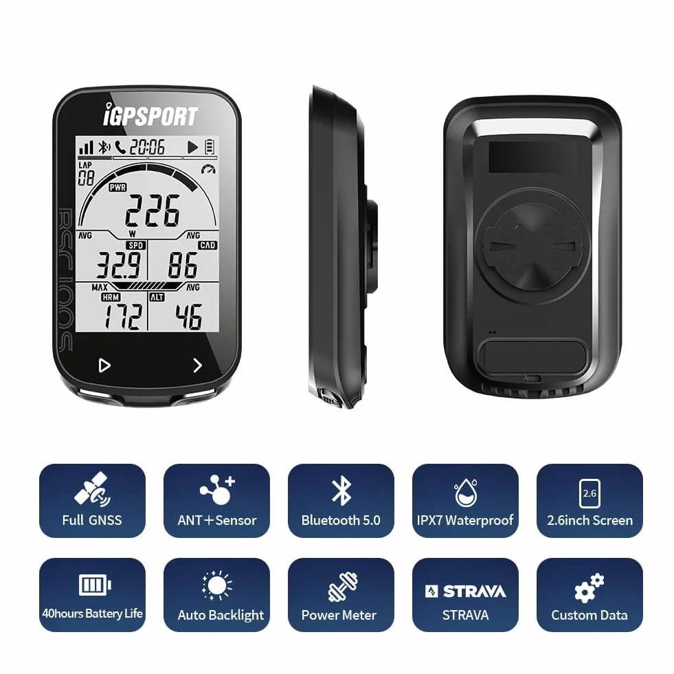 iGPSPORT BSC100S Ciclocomputador GPS 2,6 Pulgadas Ant+ Inalámbrico Impermeable IPX7 Velocímetro Odómetro 40 Horas Batería
