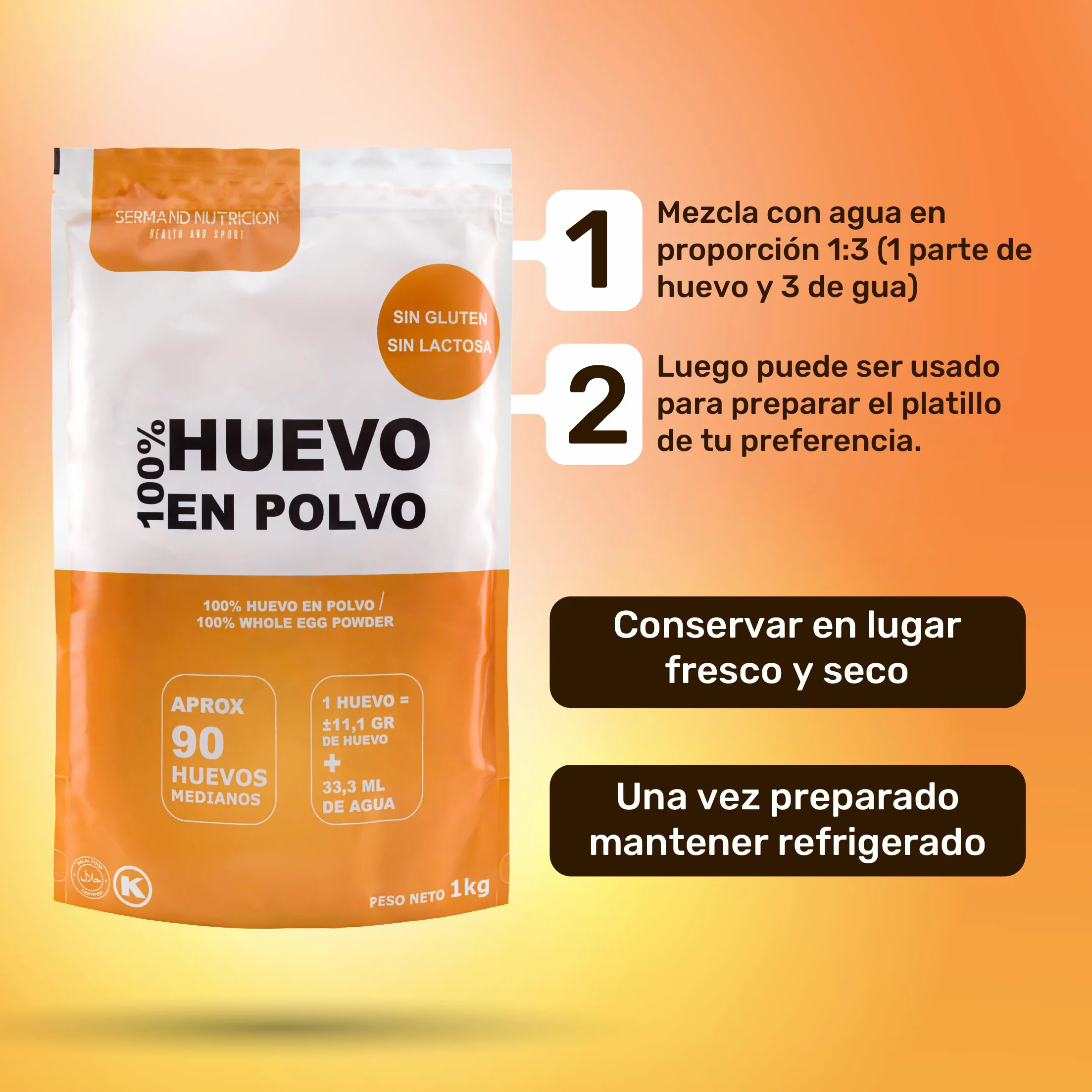 Huevo en Polvo Campero 1kg | Huevos Pasteurizados Sin Gluten | Huevo Deshidratado Sin Aditivos