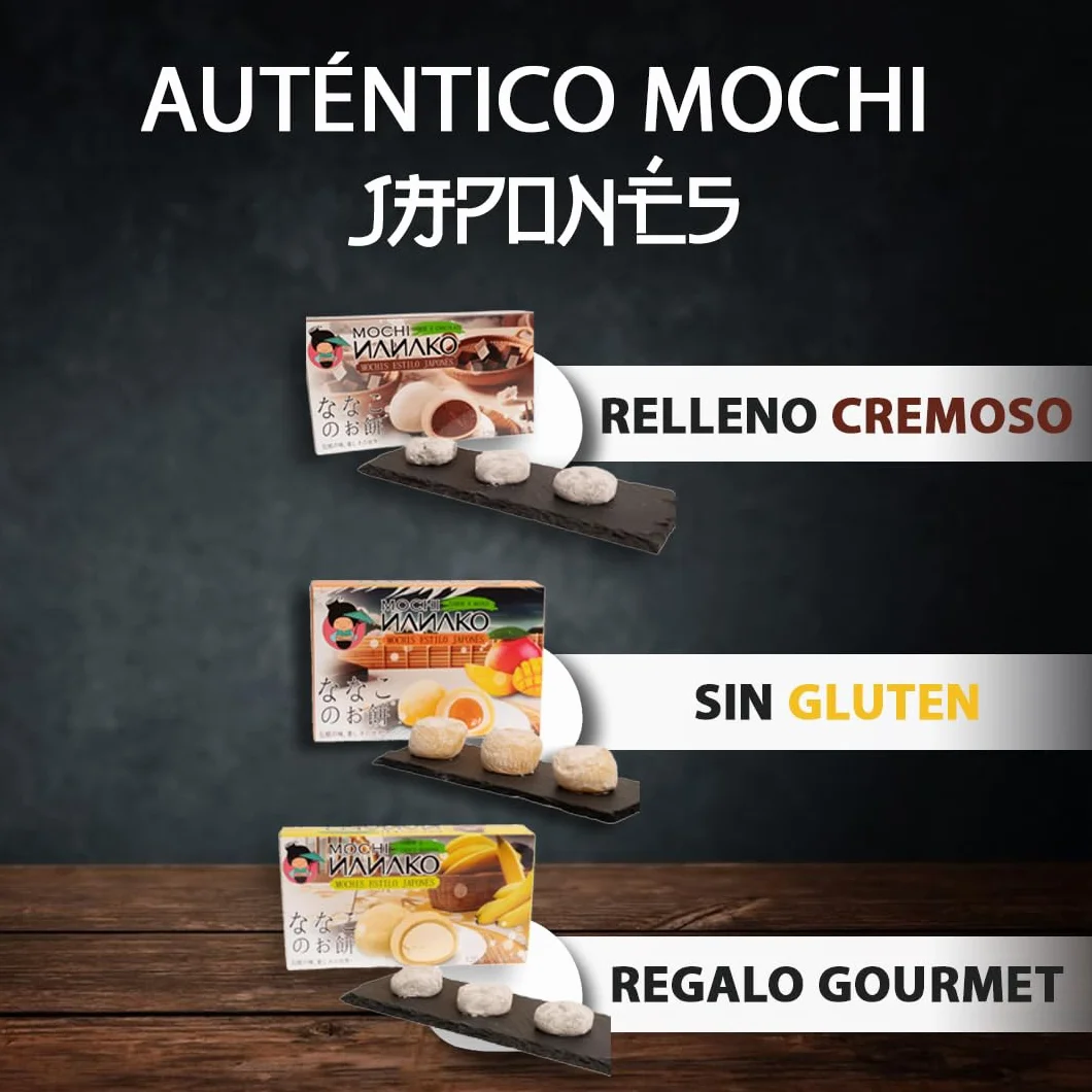 JAPON MARKET Pack 4 Mochis Japoneses: 2 de Mango y 2 de Chocolate - Dulce Asiático, Postre Exótico - 600g - Caja de Chuches Japonesas