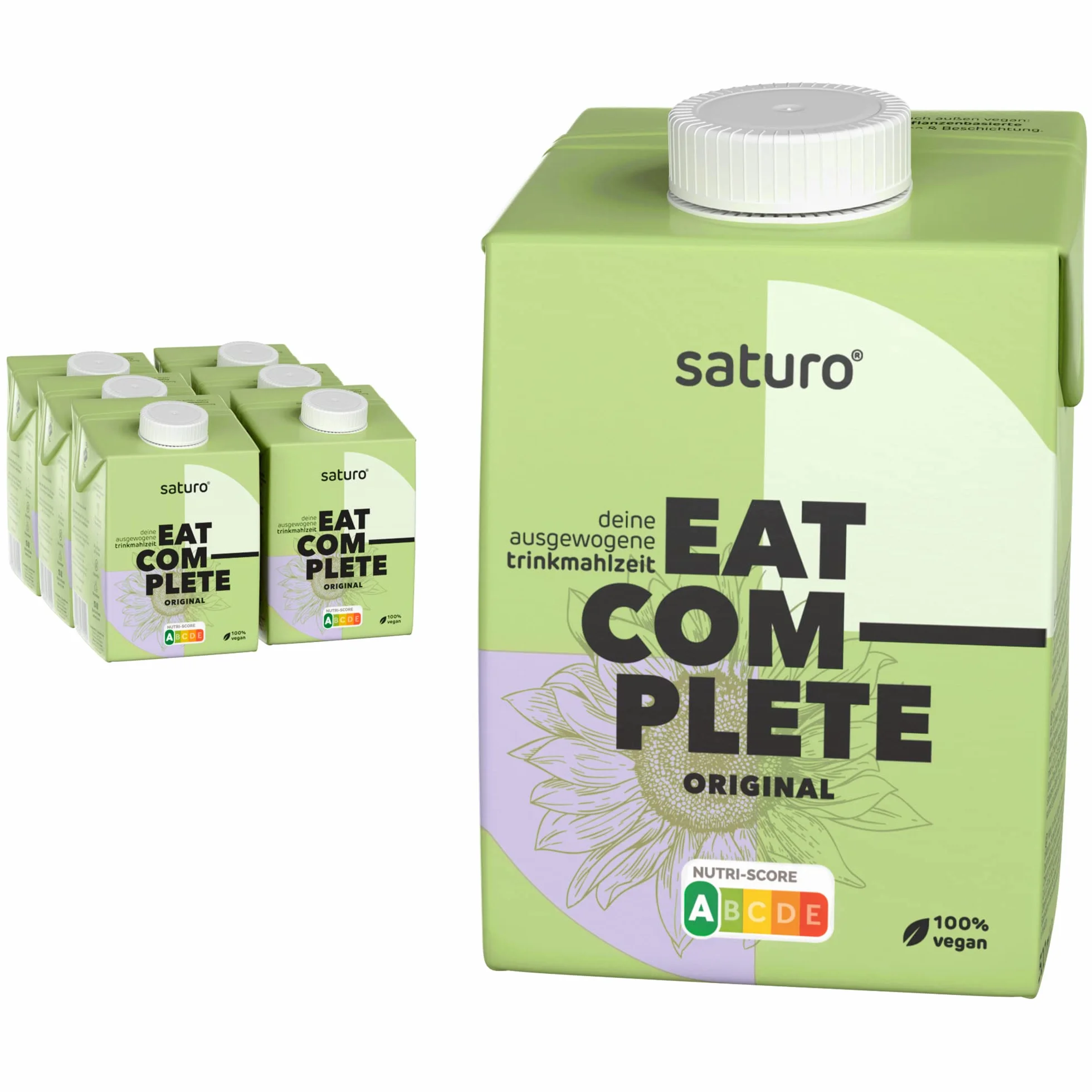 Saturo Batido de Original Sustituto de Comida | Comida para astronautas con proteínas y 500kcal | Vegano | Comida bebible con nutrientes esenciales | 6 x 500 ml