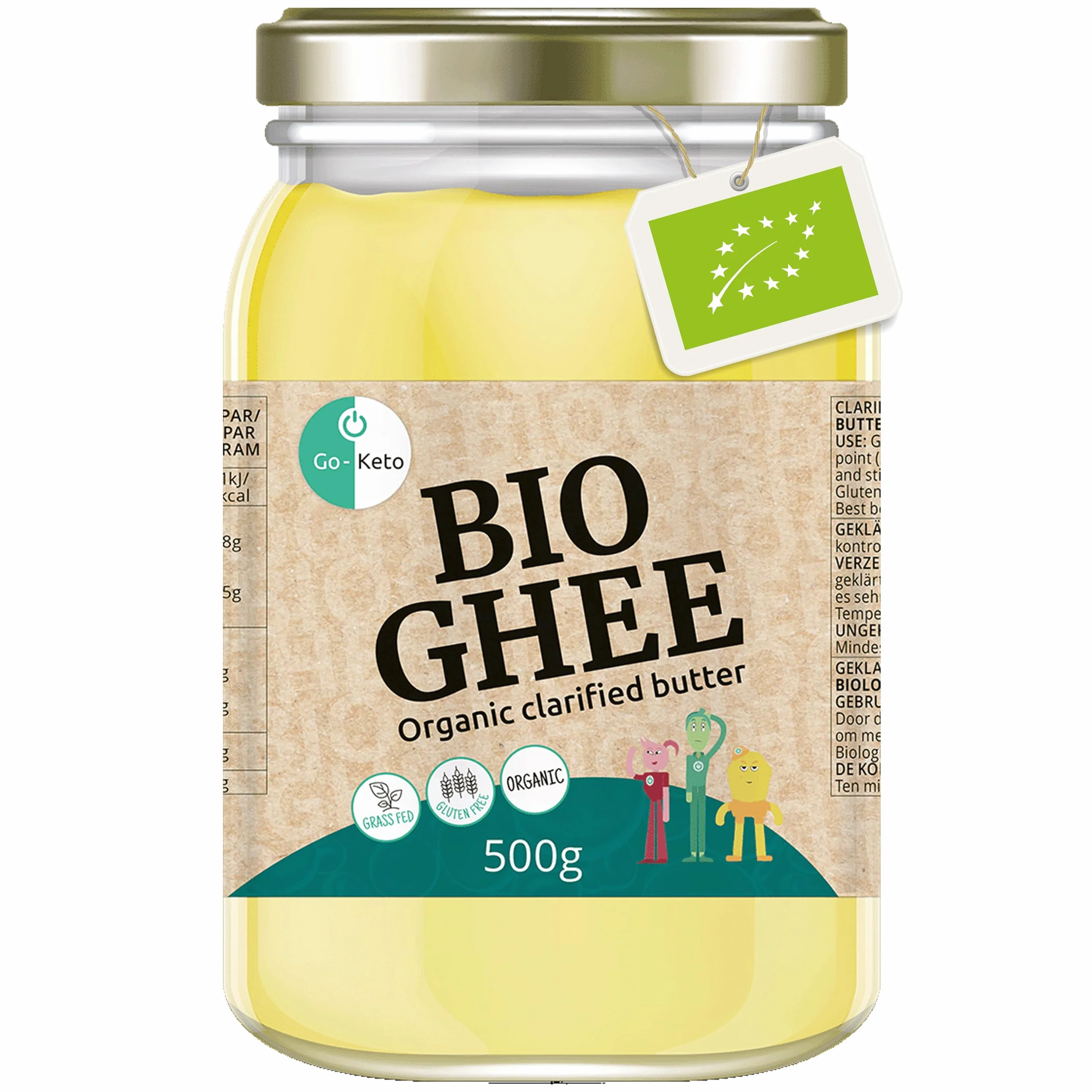 Go-Keto BIO Ghee, 500g | Mantequilla 100% clarificada, certificada BIO, Ayurveda | perfecto para la dieta cetogénica | ideal para hornear y asar | Sin lactosa, sin gluten, bajo en carbohidratos
