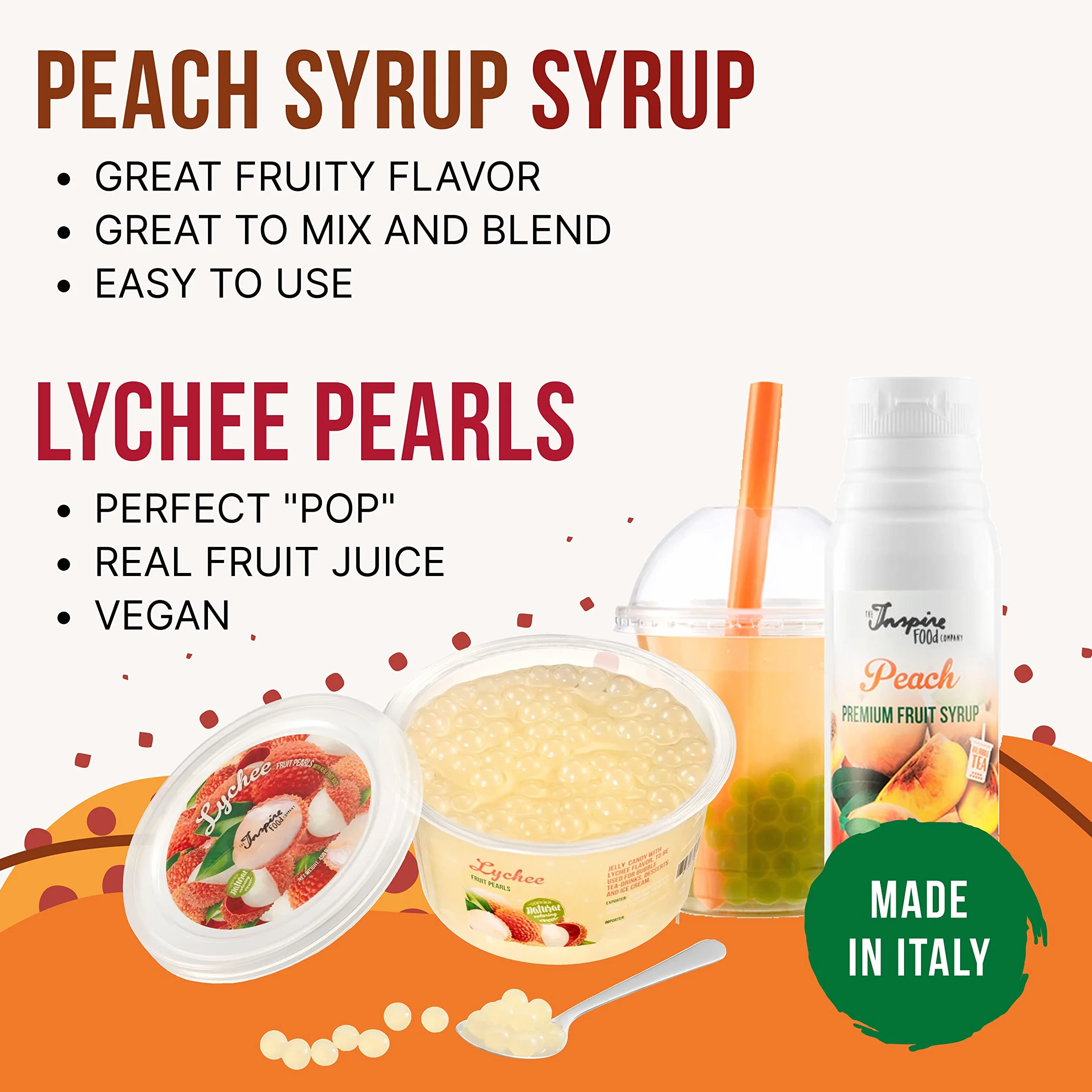 INSPIRE FOOD Bubble Tea Pearls Set 450g Strawberry Popping Boba Green Apple Syrup 300ml