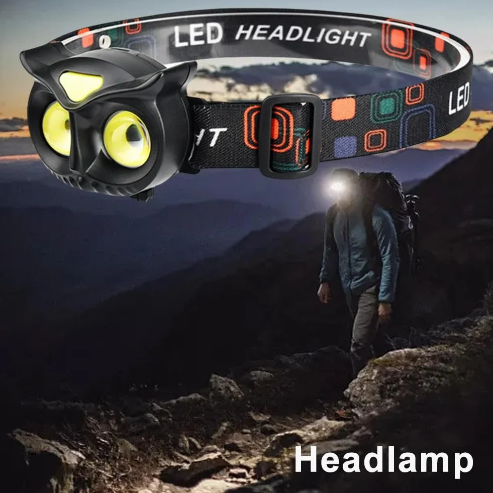 Linterna frontal LED COB para niños y adultos, 4 modos, batería, para acampar y senderismo