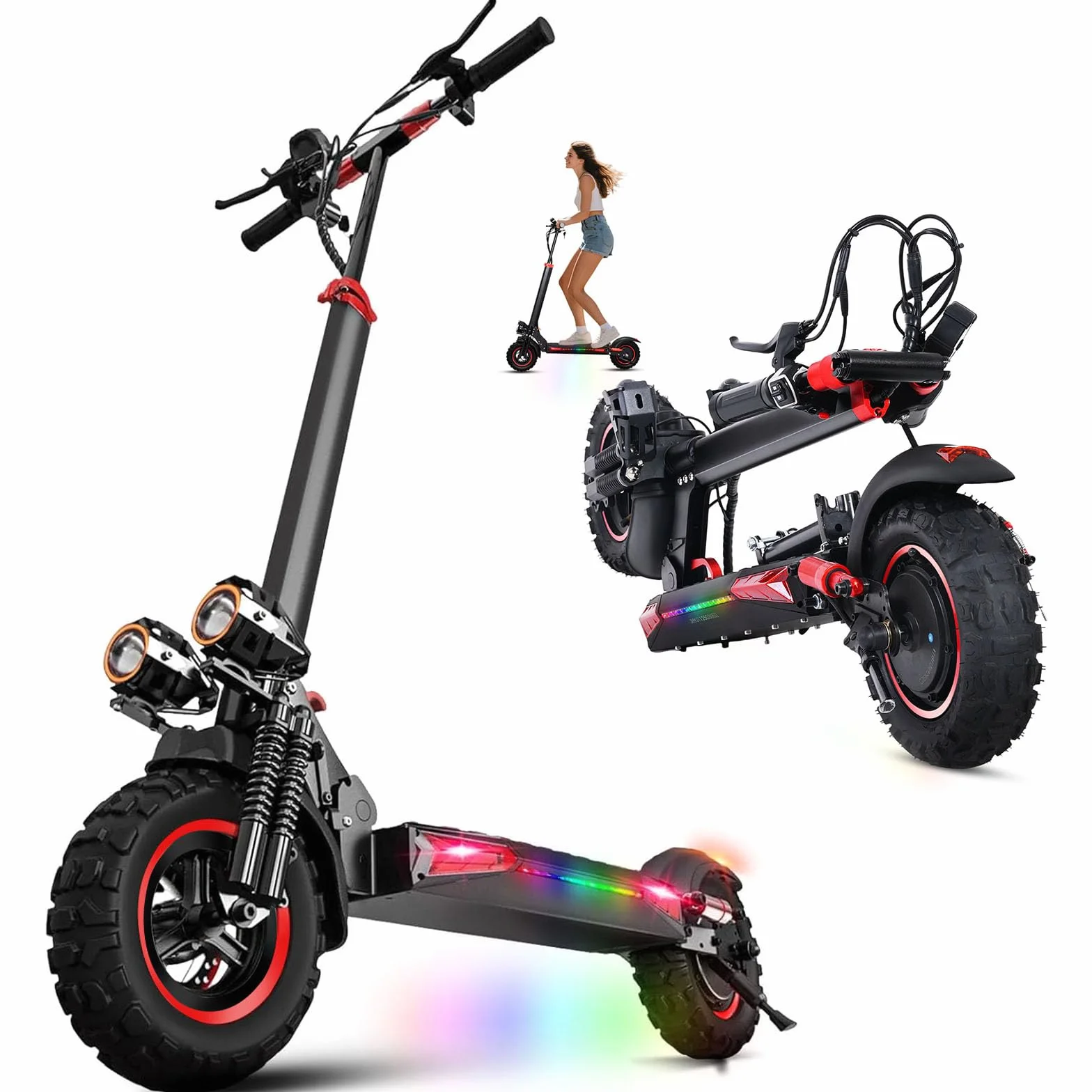 Patinete Electrico Adultos Plegable 1200W E-Scooter 45-55km Autonomia 11 Neumaticos Todo Terreno IPX5 Doble Frenos Suspension 3 Modos Velocidad Carga 150 kg