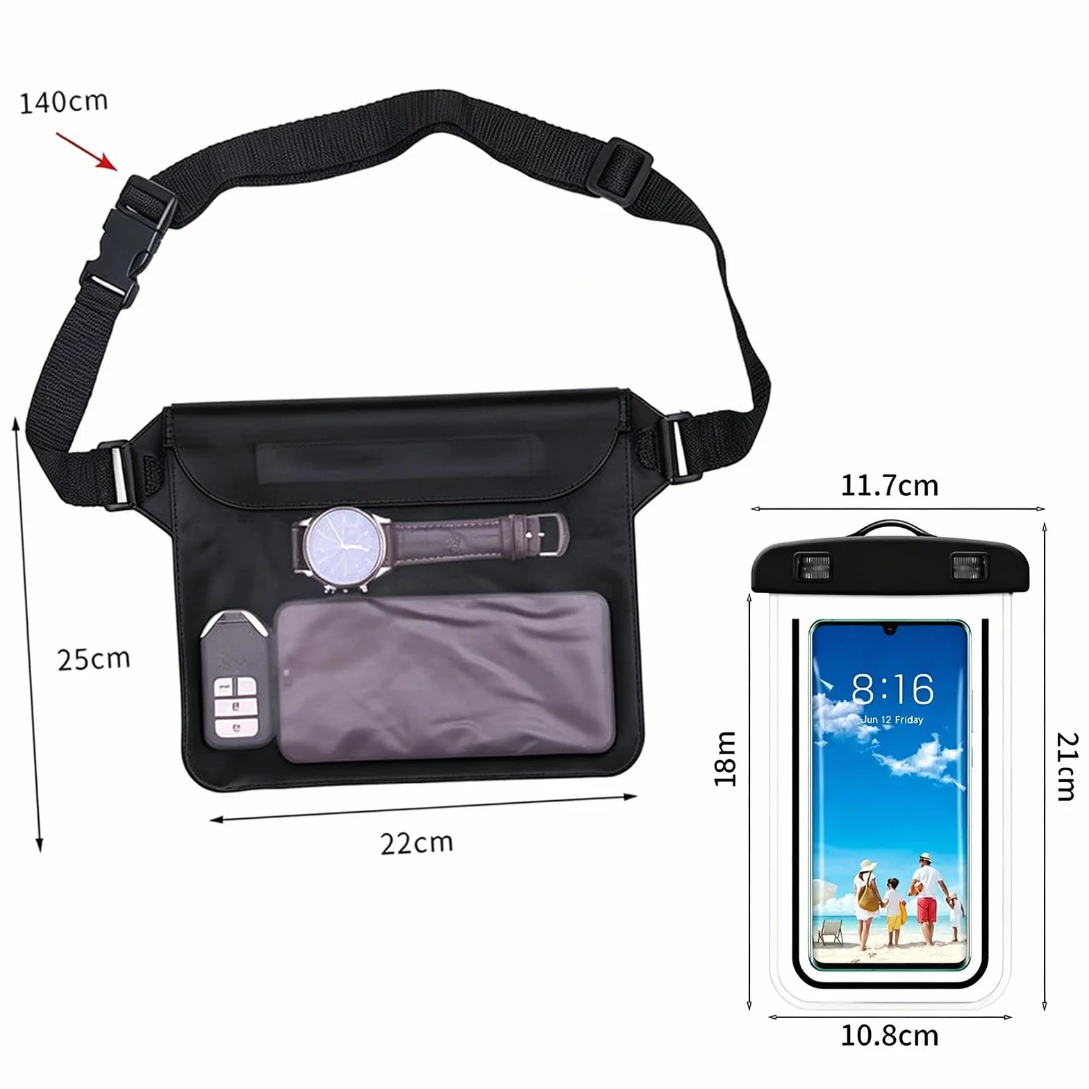 Bolsas Impermeables para Teléfonos Móviles, Tarjetas, iPad y Dinero, Adecuado para Deportes Acuáticos