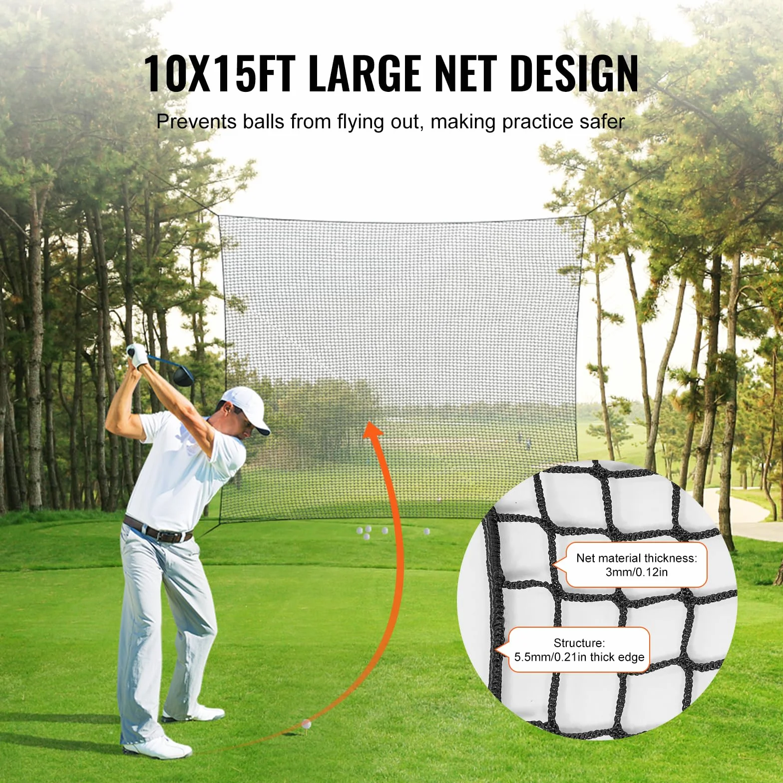 VEVOR Red de Práctica de Golf 3 x 4,5 m Nailon Barrera Deportiva