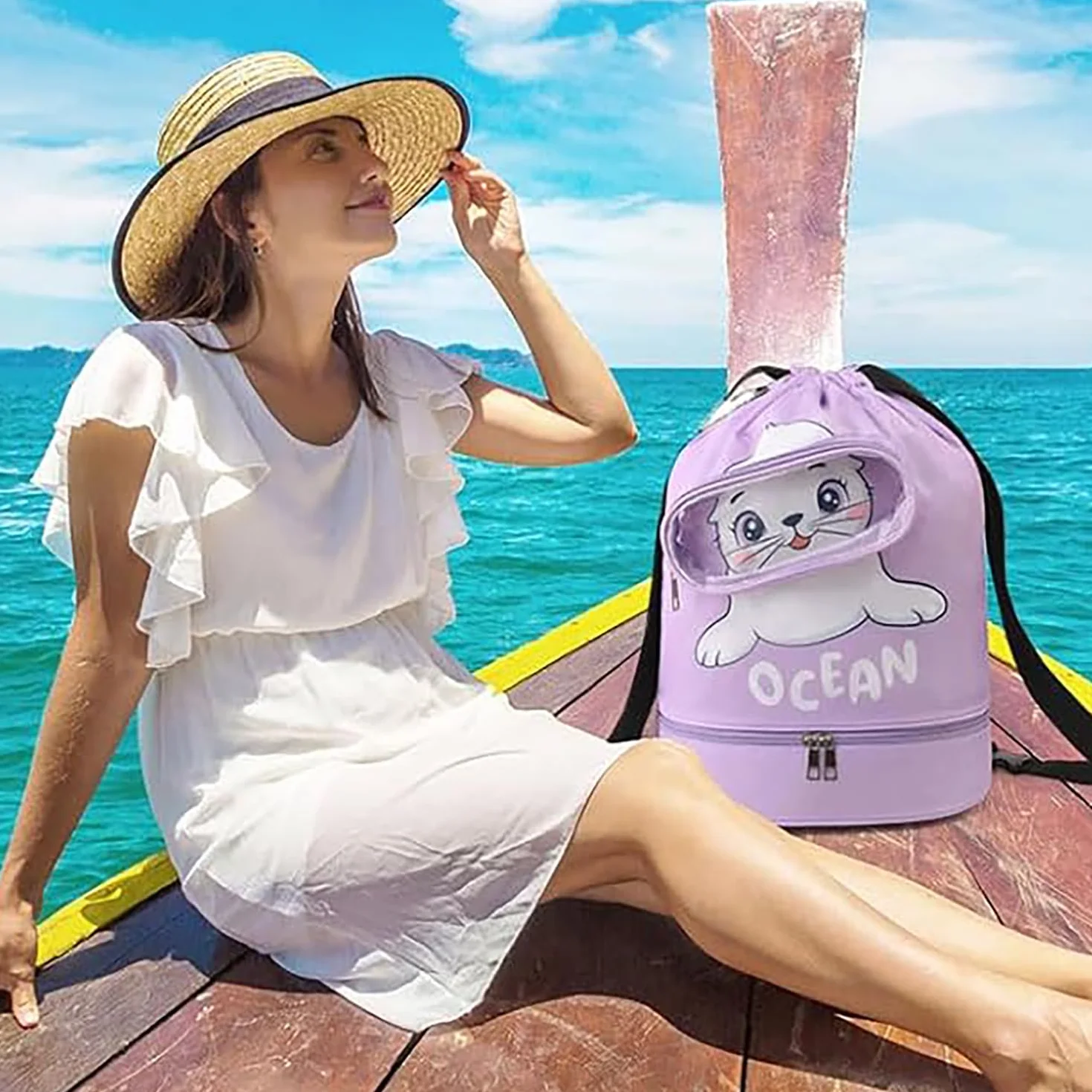 Mochila con Cordón Impermeable para Niños Bolsa de Natación Grande Deporte Compartimento