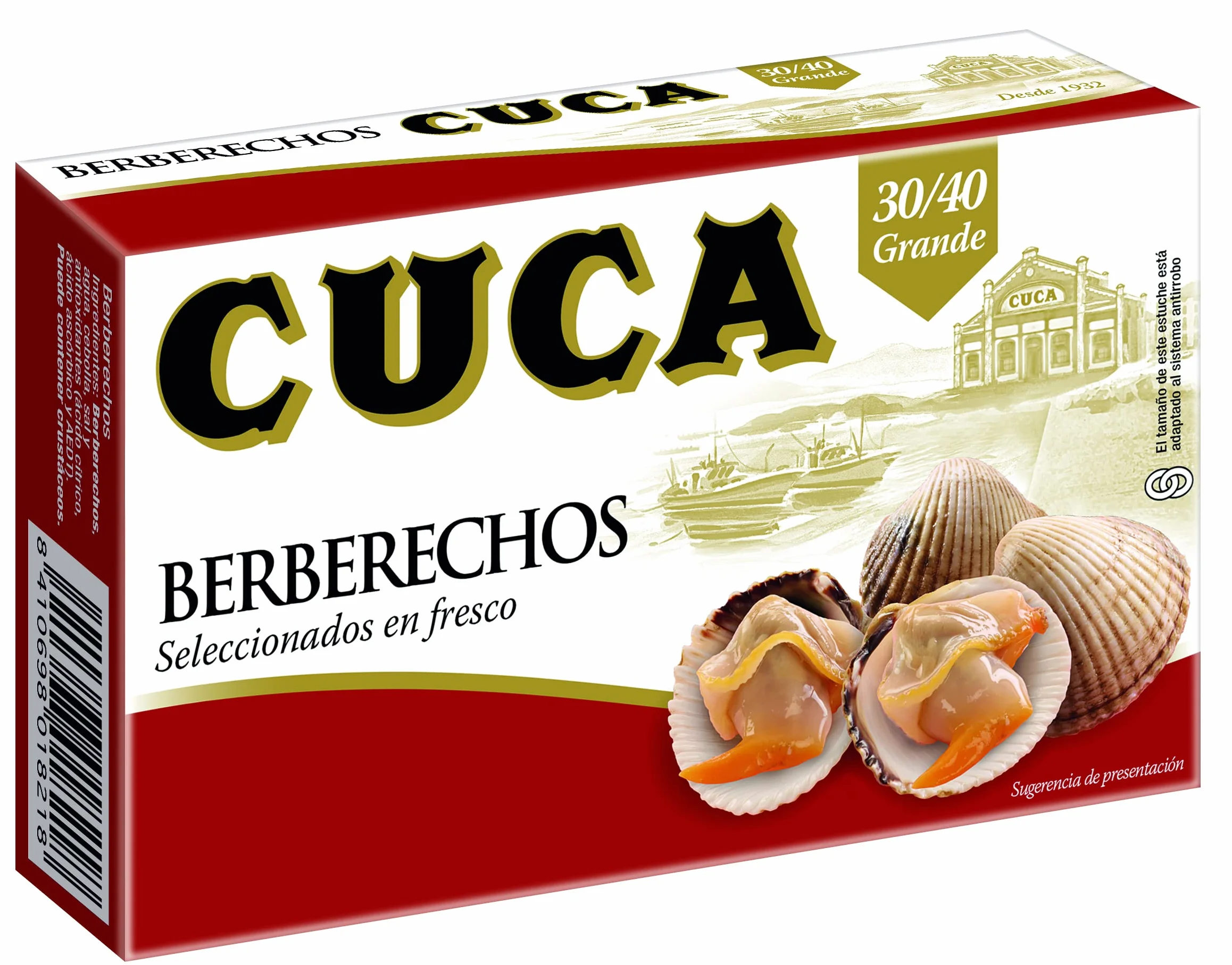 Cuca Berberechos al natural 30/40 piezas tamaño grandes, 1 pack de 3 latas de 115gr