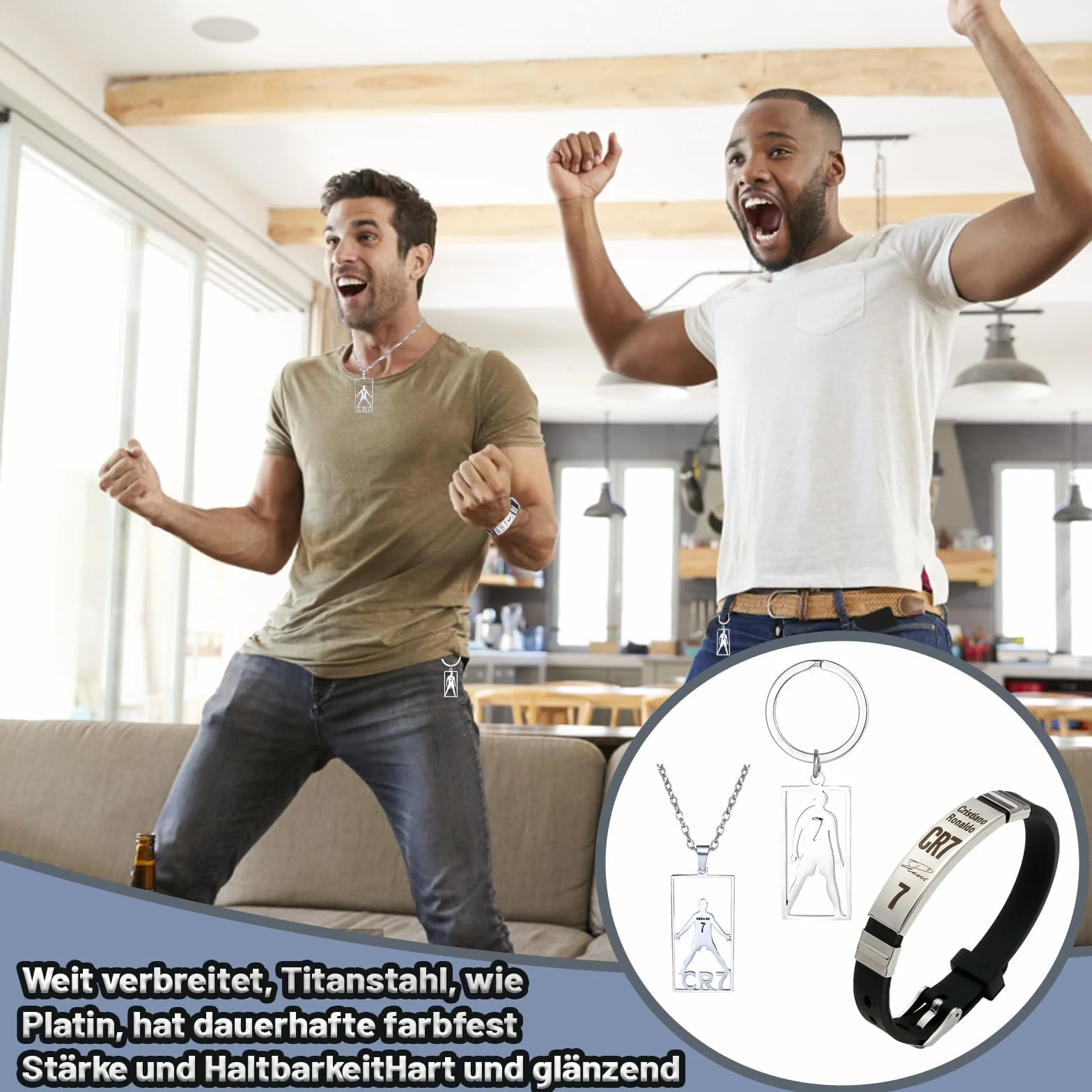 Juego de accesorios de fútbol CR7 3 piezas pulsera collar llavero