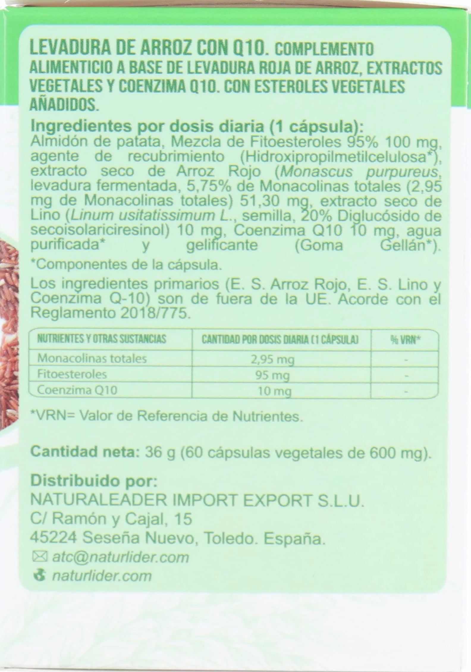 Naturlider - Levadura Roja de Arroz con Q10-60 Cápsulas