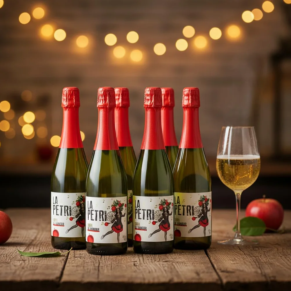 Sidra La Petri 750 ml Pack 6 botellas | Sidra natural vasca con manzana 100% | Petritegi Astigarraga | Vegana y sin gluten | Sidra espumosa 4.8% vol refrescante para aperitivo
