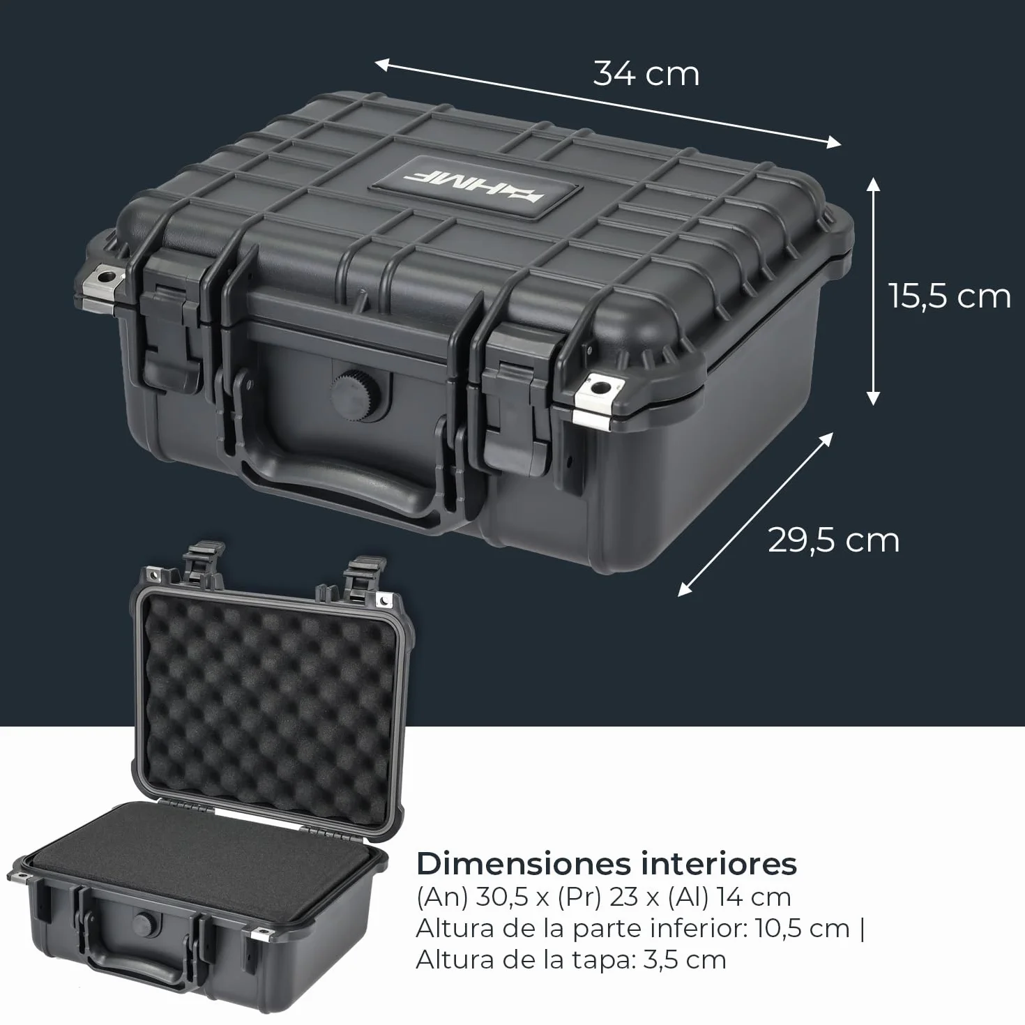 HMF Maletín Fotográfico Exterior Estuche Transporte Espuma Troquelada 34 x 29,5 x 15,5 cm