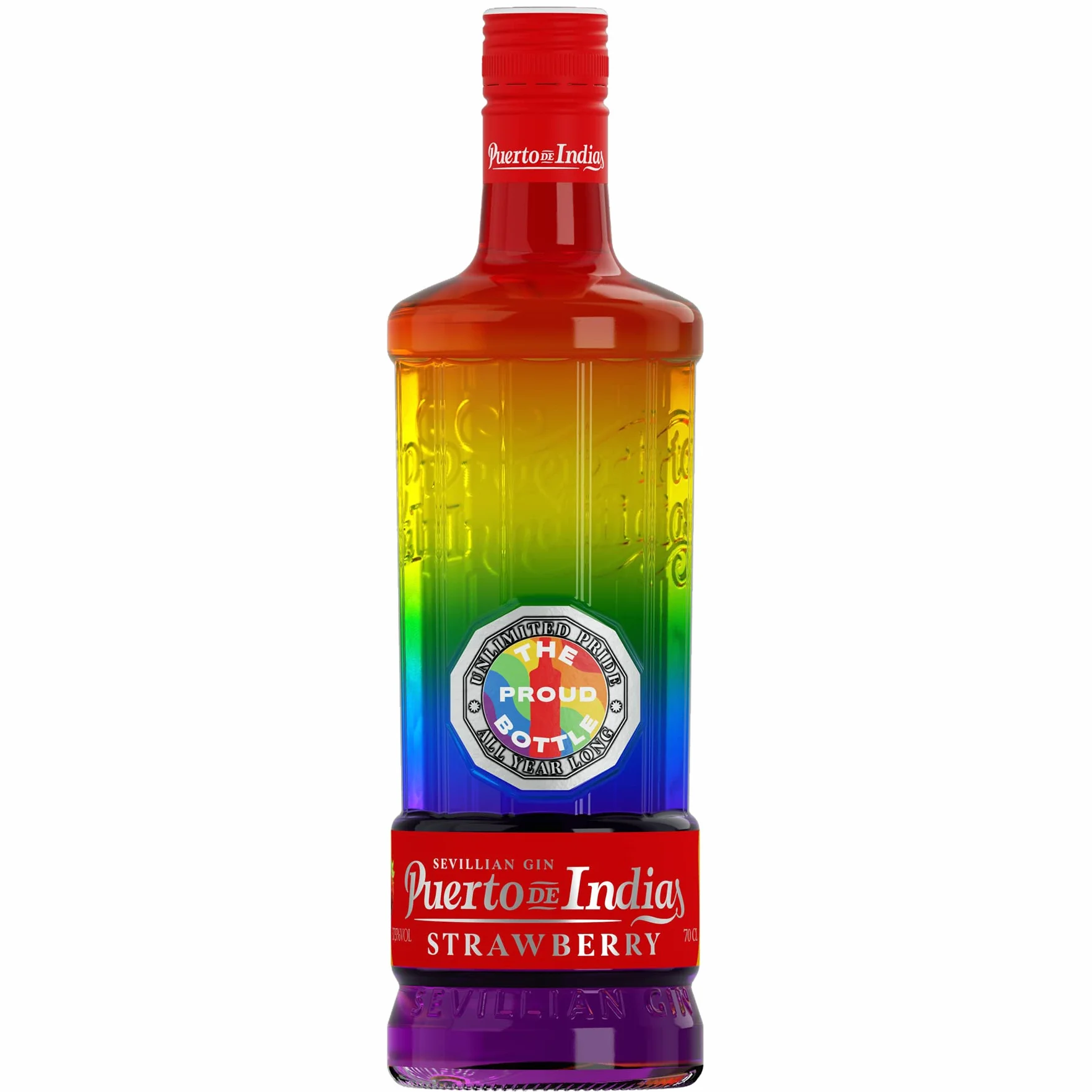 Puerto de Indias – Edicion ilimitada LGTBIQ+ Orgullo Todo el Año – Ginebra de Fresa Premium – Strawberry Premium Gin – 70 cl – 37.5º
