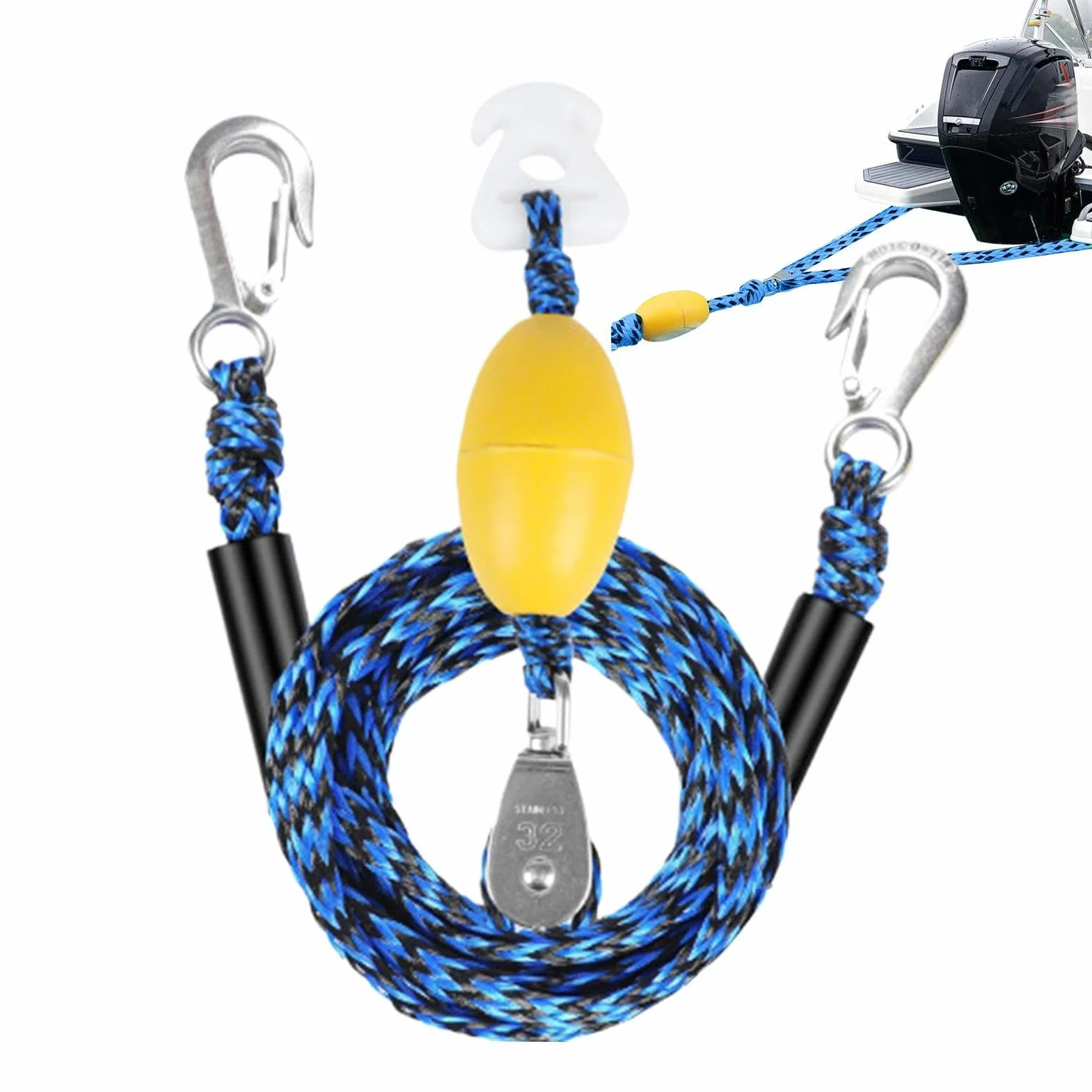 Arnés remolcador náutico Cable de arrastre 4 usuarios gancho polea giratoria 360° para pontón kayak esquí