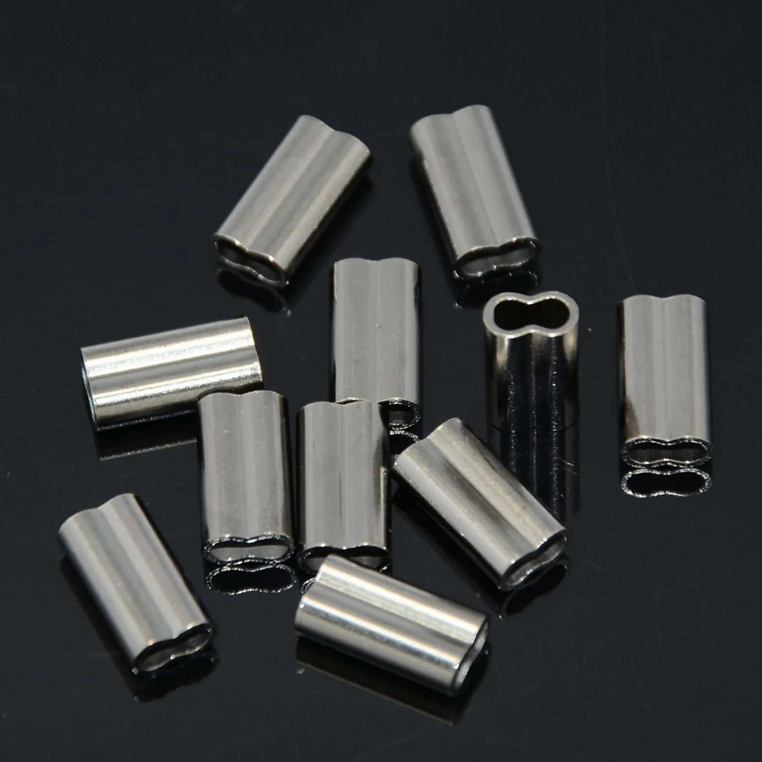 Conectores de Tubo Línea de Pesca, Manguitos de Crimpado Doble Barril, Cobre 1,2 mm y 0,8 mm, 200 Piezas