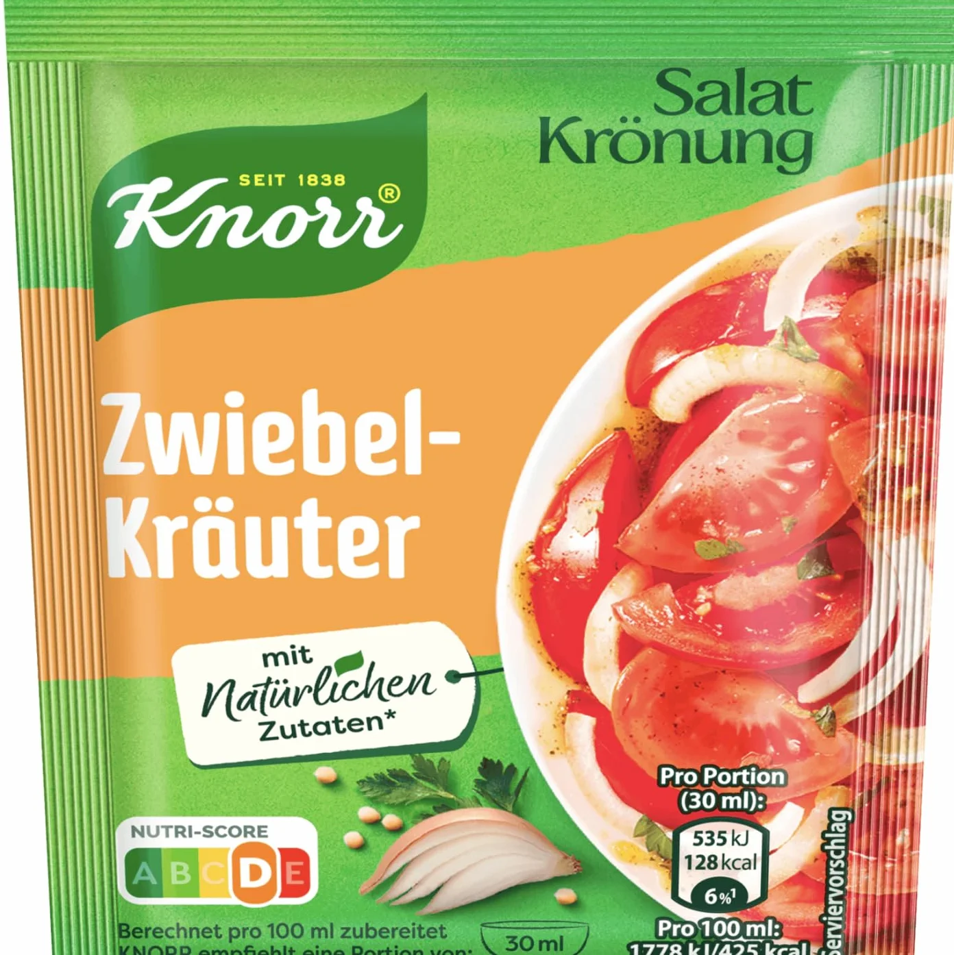 Zwiebel-kräuter Salat-krönung - Vinagreta de cebolla y hierbas para una deliciosa vinagreta con ingredientes naturales, 5 sobres - Ensalada lista en un instante - Compatible con Knorr - 55g