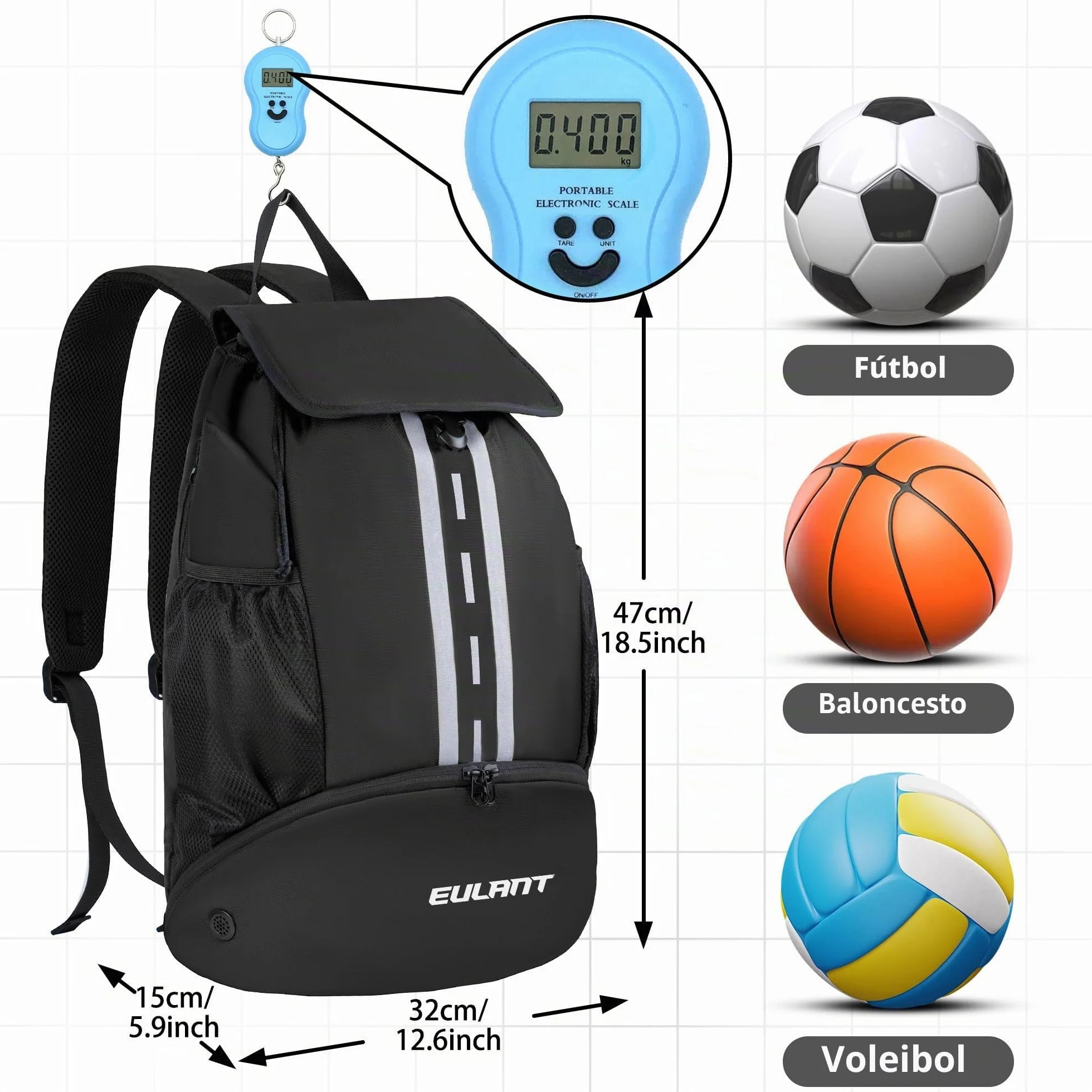 EULANT Mochila Futbol Impermeable con Zapatillero Bolsa Deporte para Balonmano Voleibol Natación