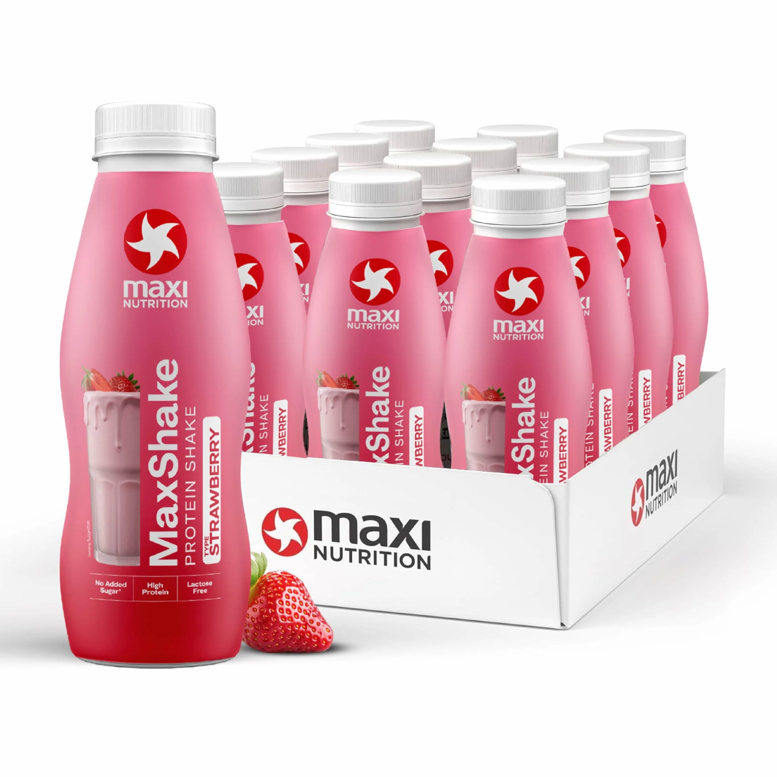MaxiNutrition MaxShake Batido de Proteínas 25 g Pack 12 x 330 ml Bajo en Grasa Sin Lactosa Sabor Fresa