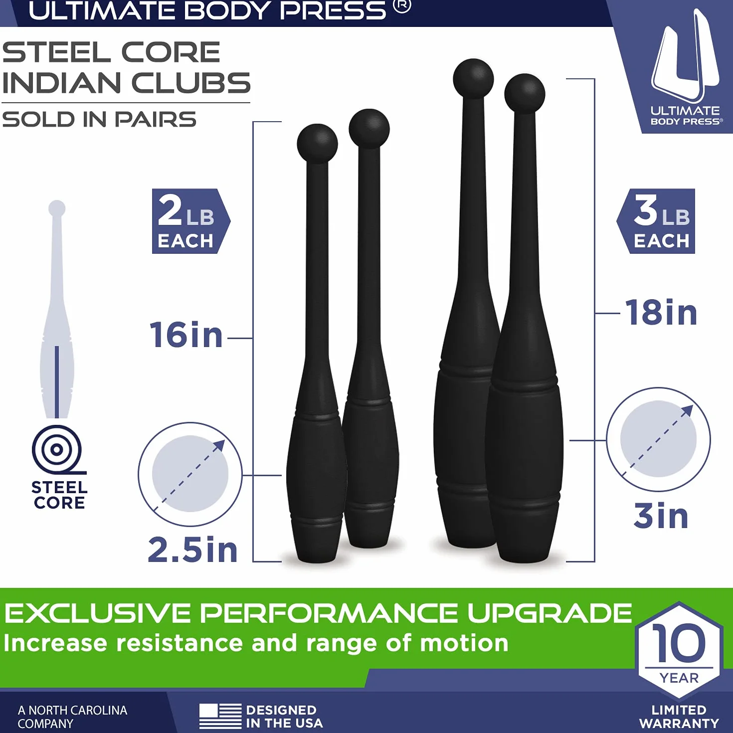 Ultimate Body Press Indian Clubs Pares 1 Libra 2 Libras 3 Libras