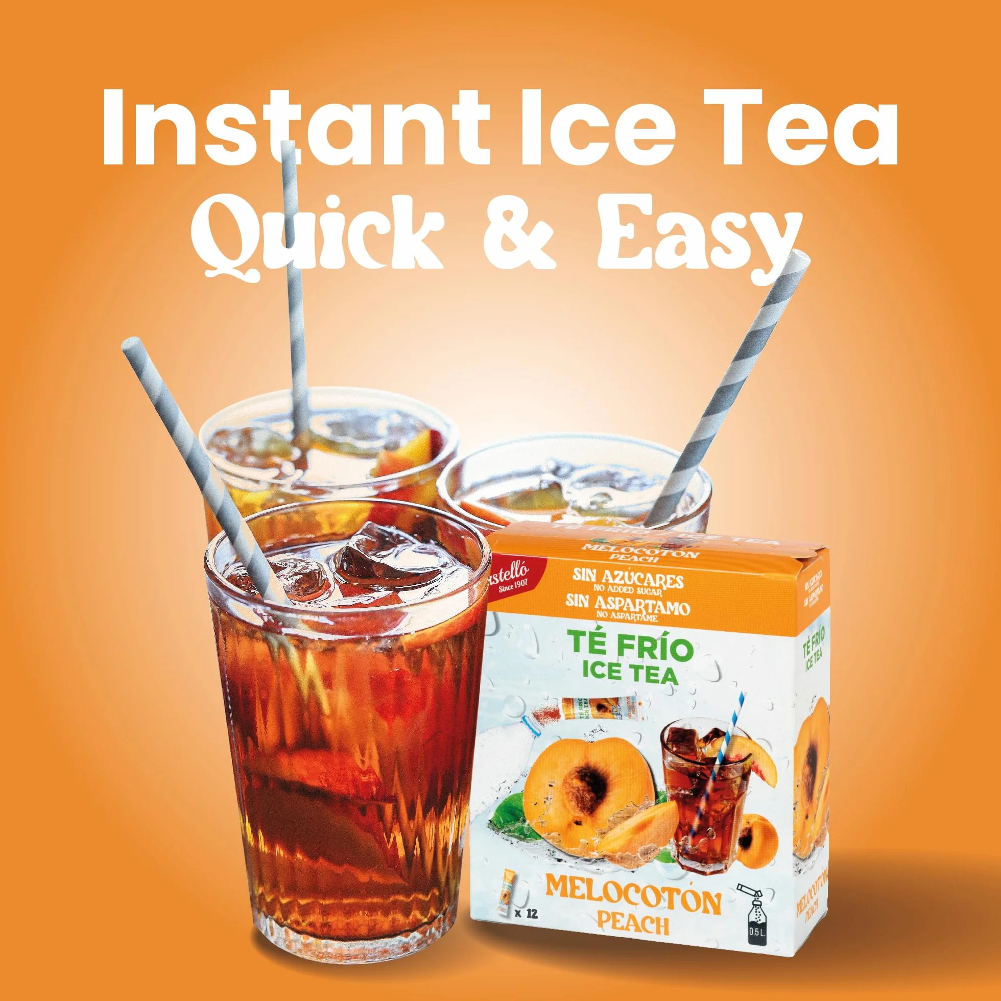 Castello since 1907 Té Frío Zero Instantáneo Multipack 3 Sabores | Melocotón, Limón y Mango - Ice Tea - Iced Tea - Total 36 Sobres - Cero Calorías, Sin Azúcares, Sin Aspartamo