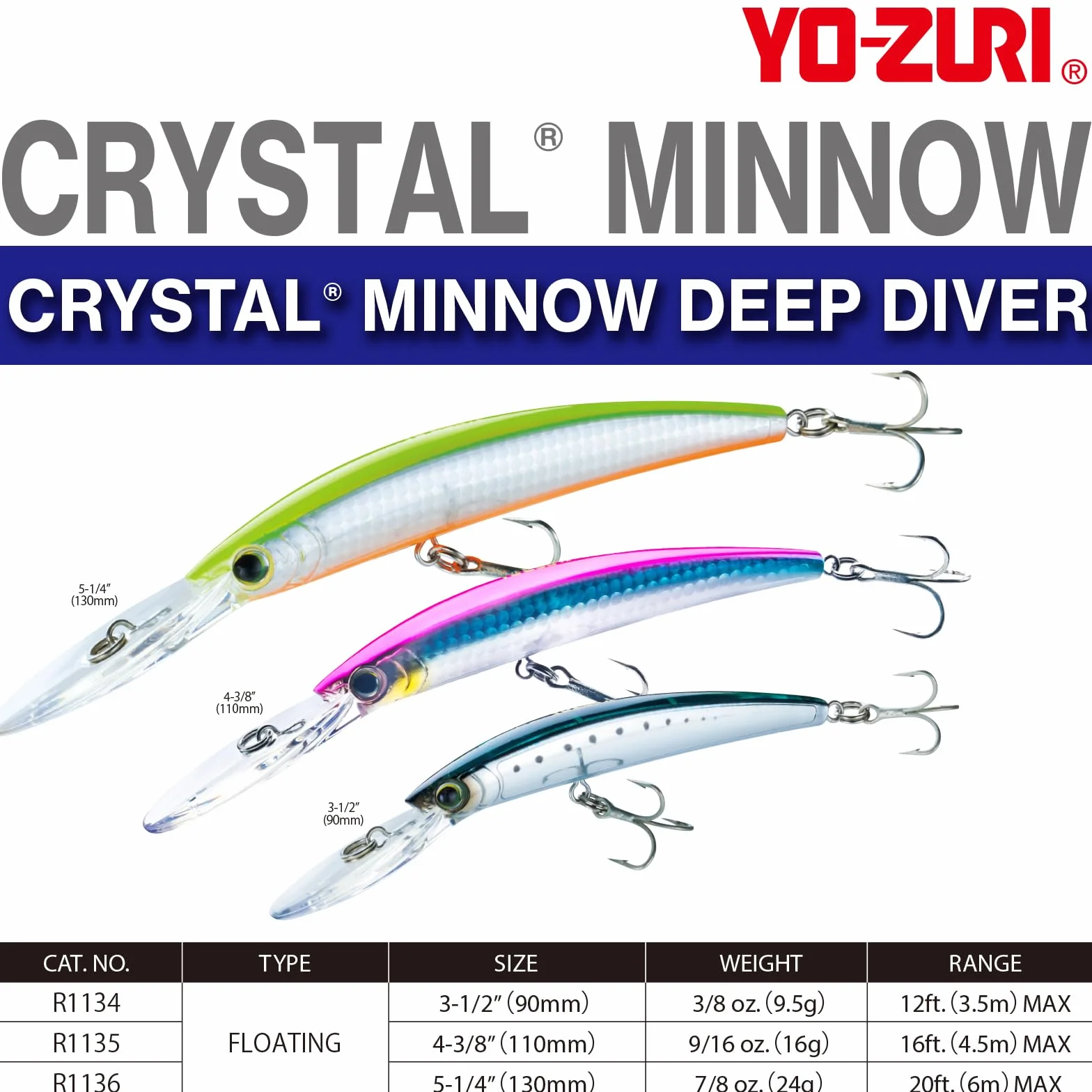 Yo-Zuri Deep Diver Crystal Minnow Señuelo Flotante 90 mm