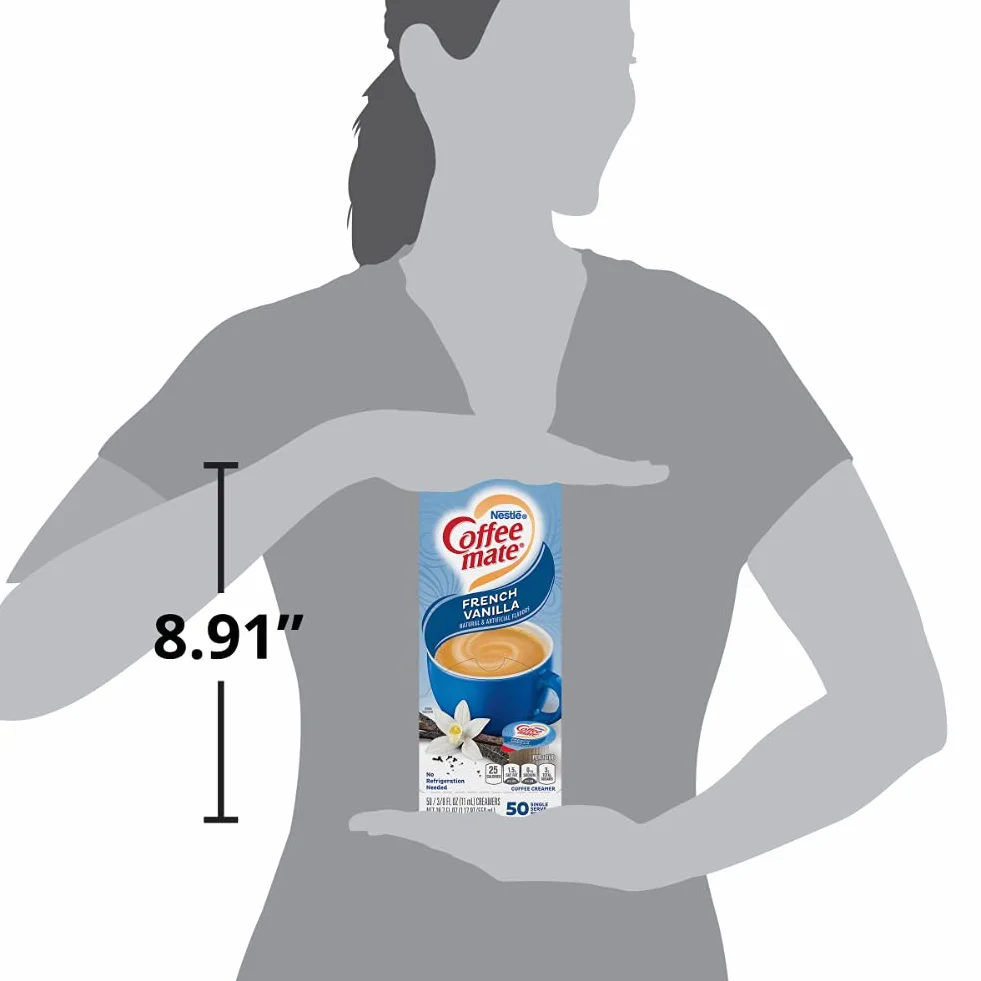 Nestle Coffee Mate - Crema de café líquida individual, vainilla francesa, caja de 50 unidades (paquete de 2) con cuchara de café By The Cup