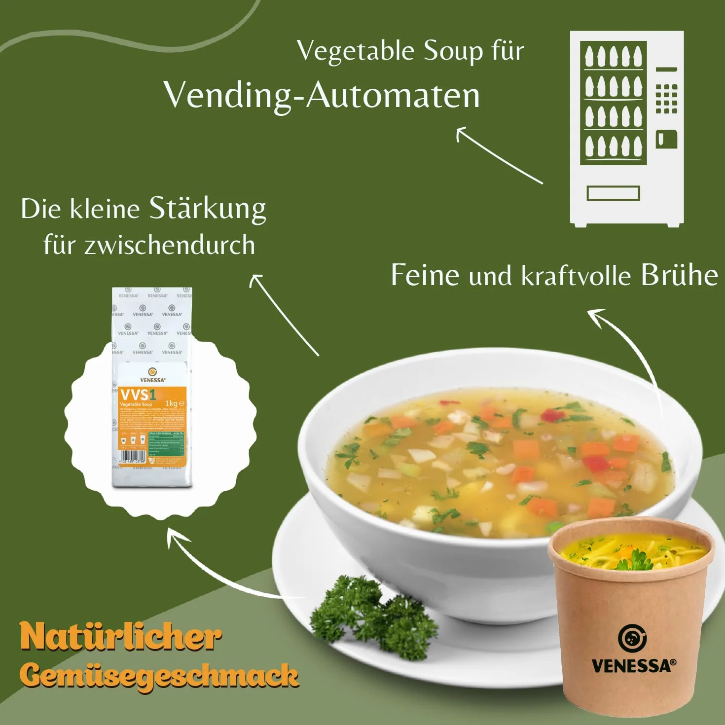 Venessa VVS1 Sopa de verduras 10 x 1 kg - Fresco y fino - Sabor vegetal natural - Soluble, sin grumos - Adecuado para todas las máquinas de café Vending, oficinas, autoridades