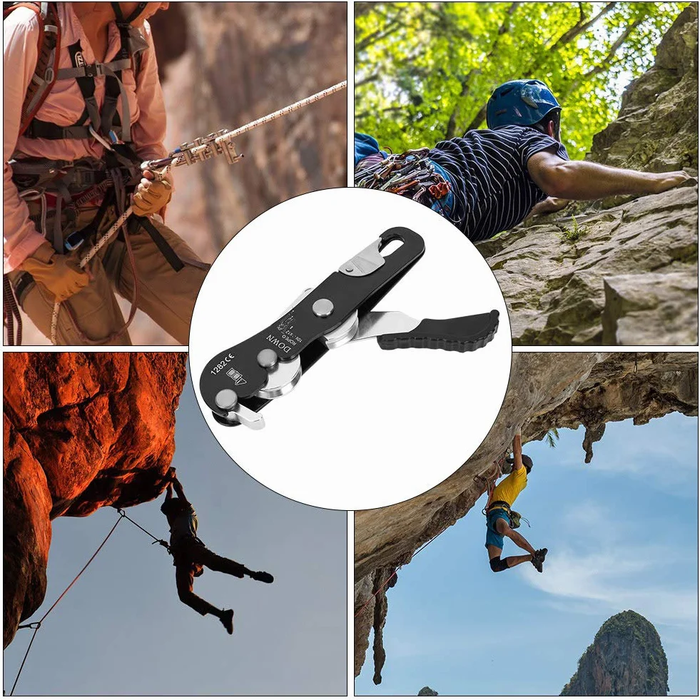 Descensor de Escalada Alta Resistencia Rescate Abrazadera Tope Agarre Cuerda 10-12mm Carga 150kg