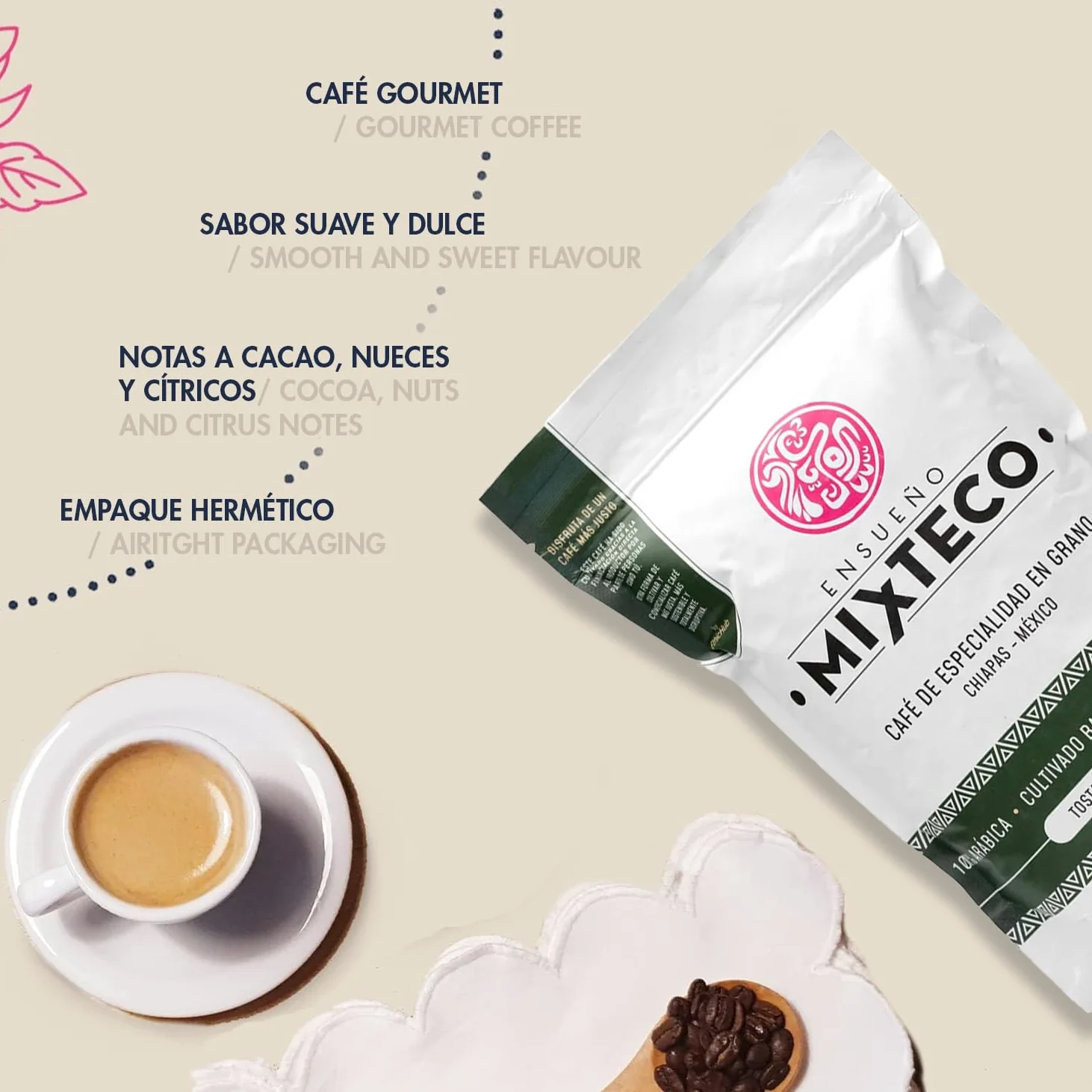 Ensueño Mixteco - Pack 2 Bolsas de Café en Grano de Especialidad y Tostado Natural - 460g + 500g - 100% Arábica - Producción Artesanal - Origen México