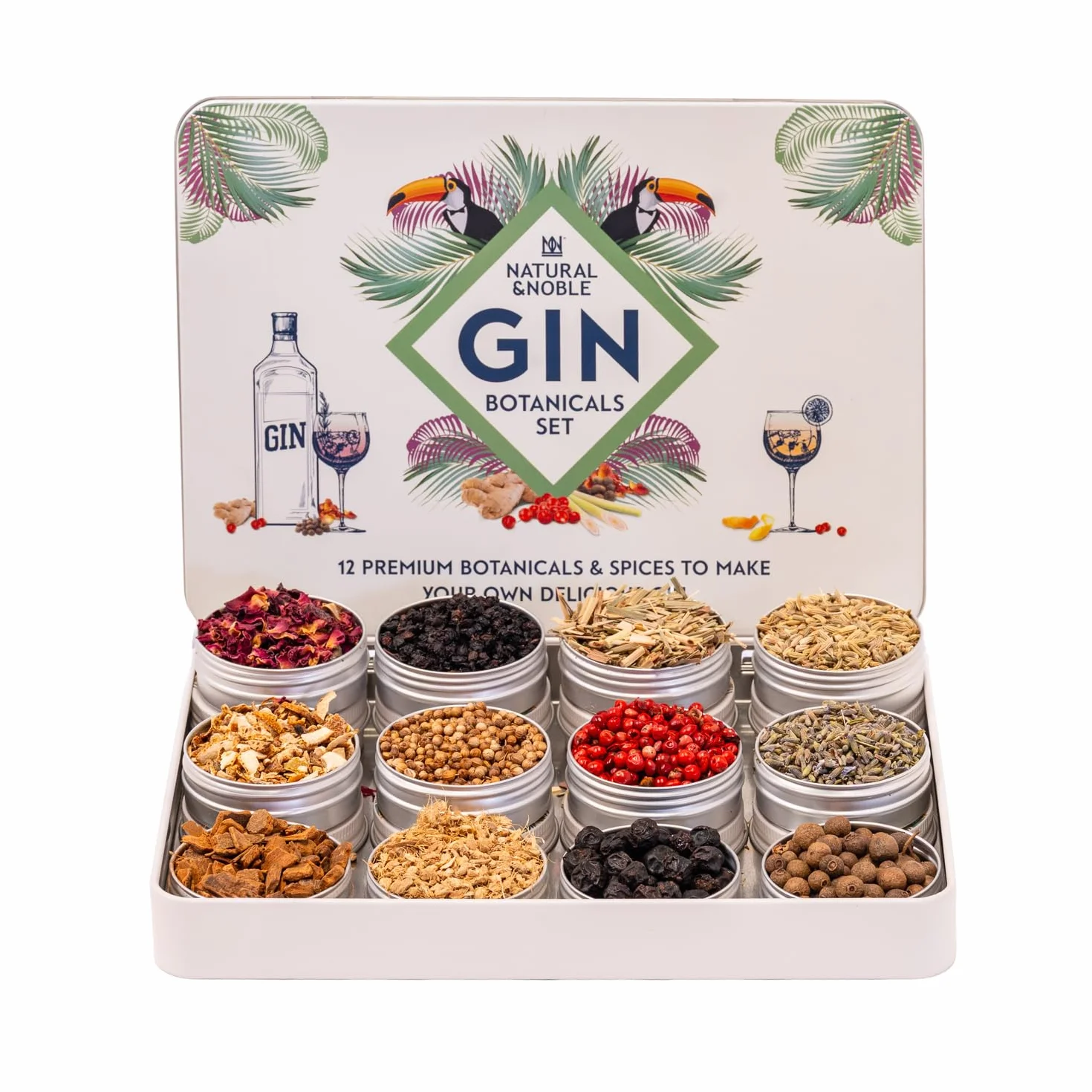 Gin Botanicals Kit de regalo de infusiones para gin-tonic, juego de 12 ingredientes botánicos y especias para ginebra
