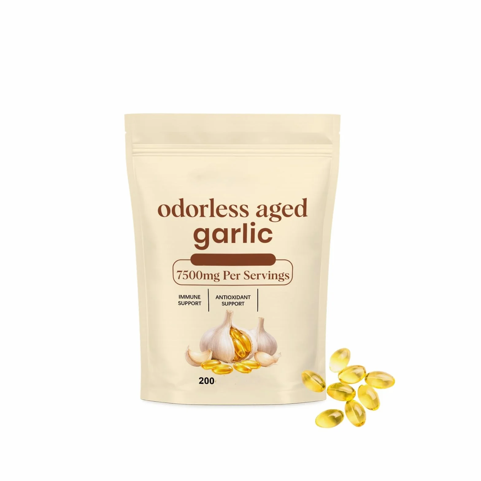 Extracto de ajo envejecido 7500 mg - Apoyo inmunológico - Inodoro y sin regusto - 200 unidades - Sin OGM y sin gluten,1Pcs