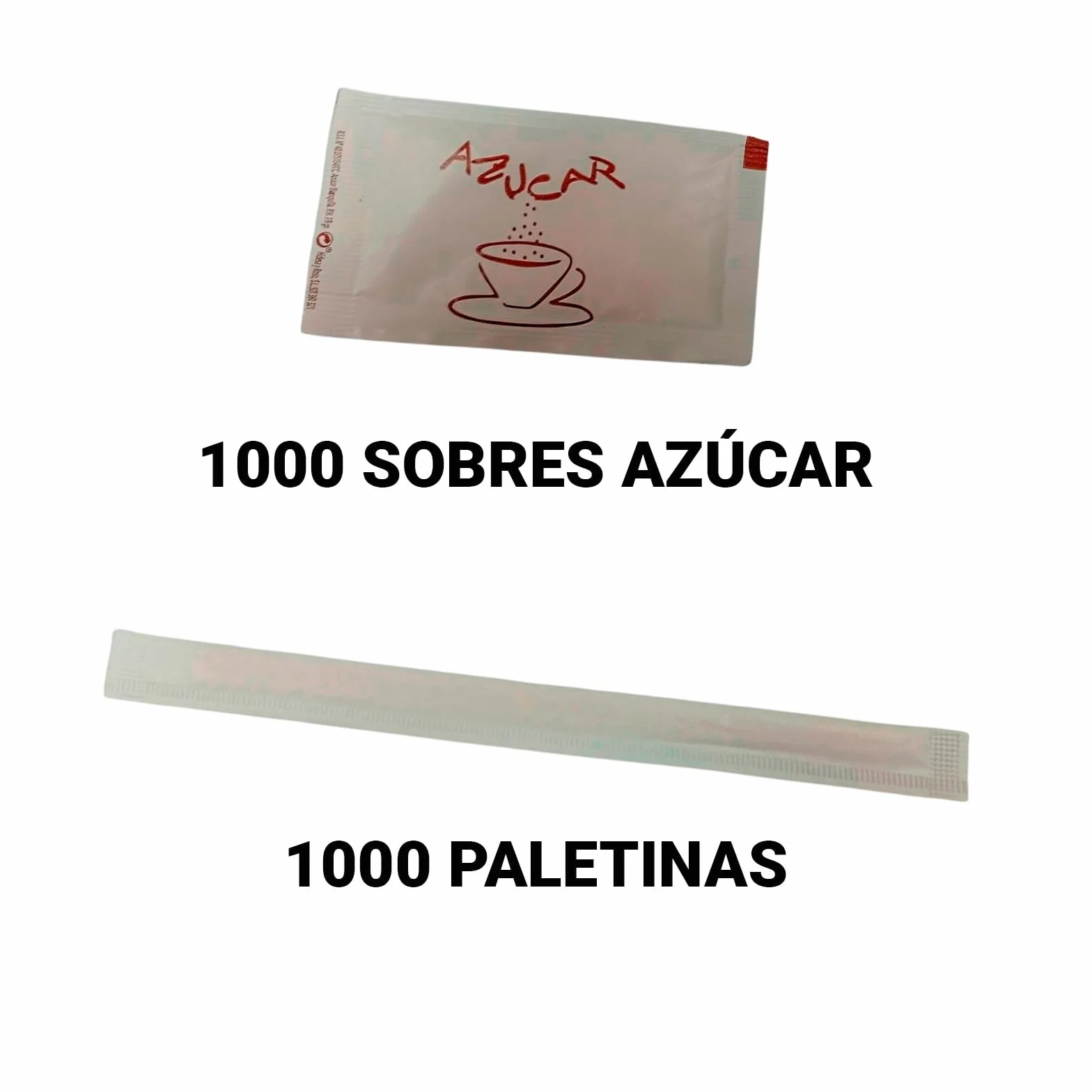 ADRI 1000 Sobres de azúcar y 1000 cucharillas paletinas de madera envueltas individualmente para remover, pack de 200, cada sobre 6 gr palas de 14 cm