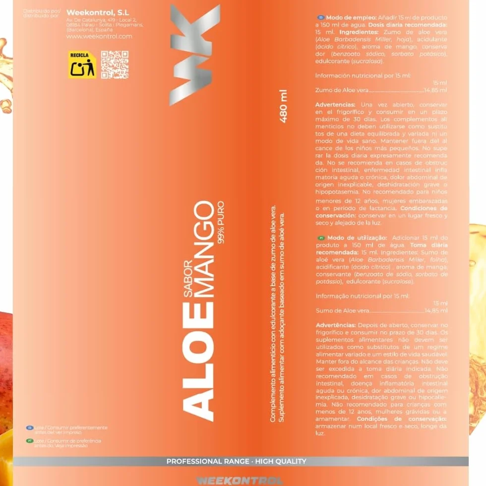 Weekontrol Pack Depurativo de Aloe Vera Puro para Beber 99%+Té Quemagrasas Potente. Set Depurativo Alóe+Te Detox, Limpieza, Digestión y Control de Peso (700Gr, Aloe Mango-Té Frutos del Bosque)