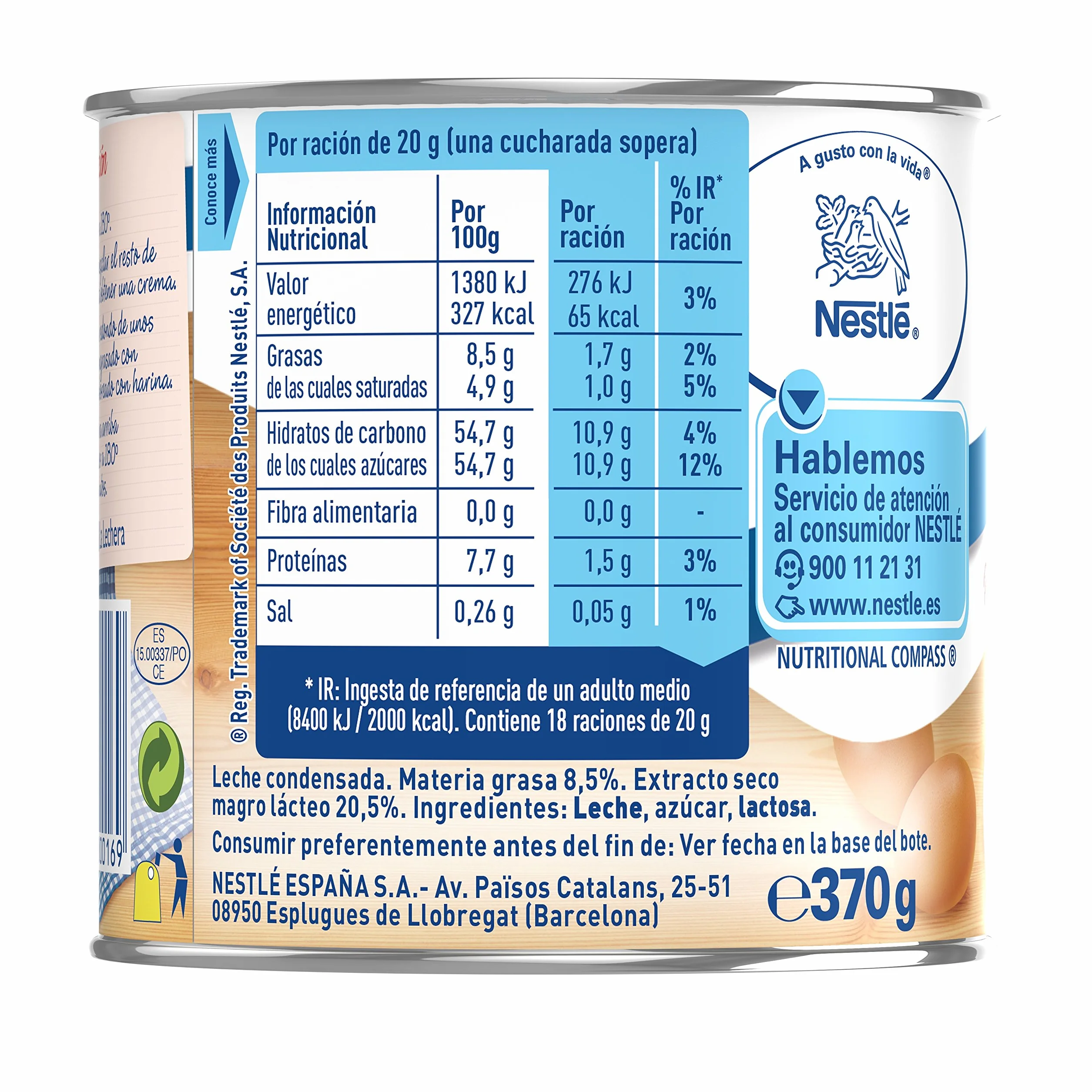 Nestlé La Lechera Leche Condensada Entera Pack 12 x 370 g