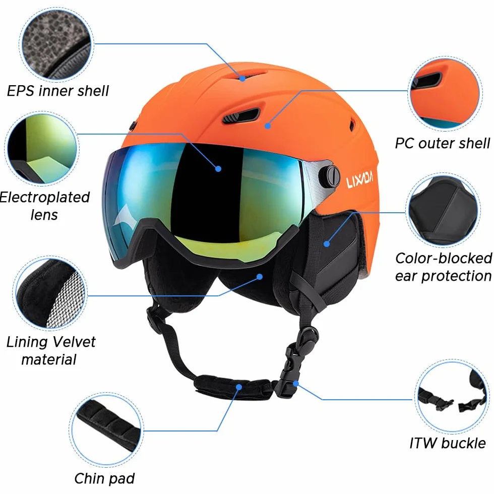 Lixada Casco de esquí Integrado con Gafas de Visera extraíbles para Hombres y Mujeres
