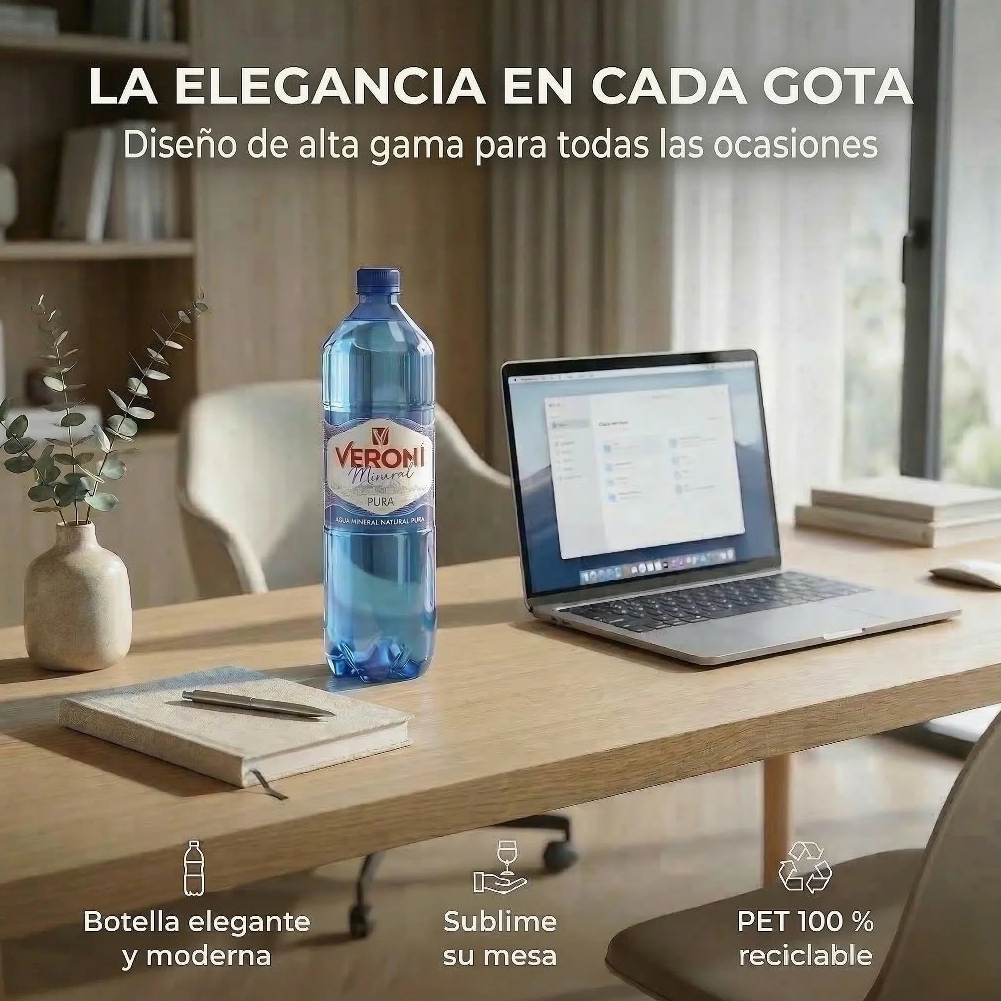 Agua mineral natural Veroni, 6 botellas de PET de 1,5 litros - Agua mineral procedente de un manantial a 201 metros de profundidad en Radom, Polonia.