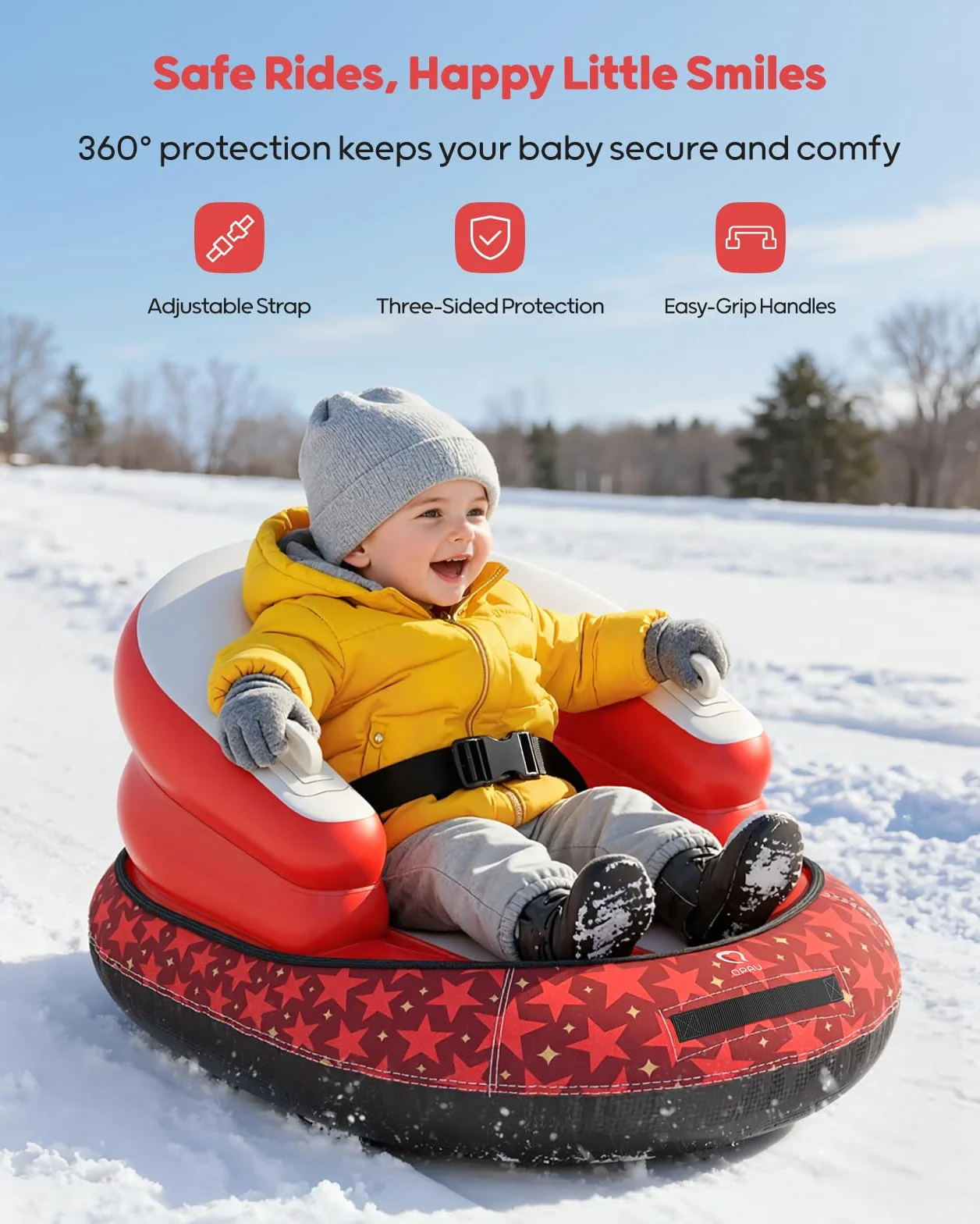 QPAU Trineo Inflable para Bebés y Niños - Air Sleigh de Invierno con Funda de Lona y Correa de Remolque