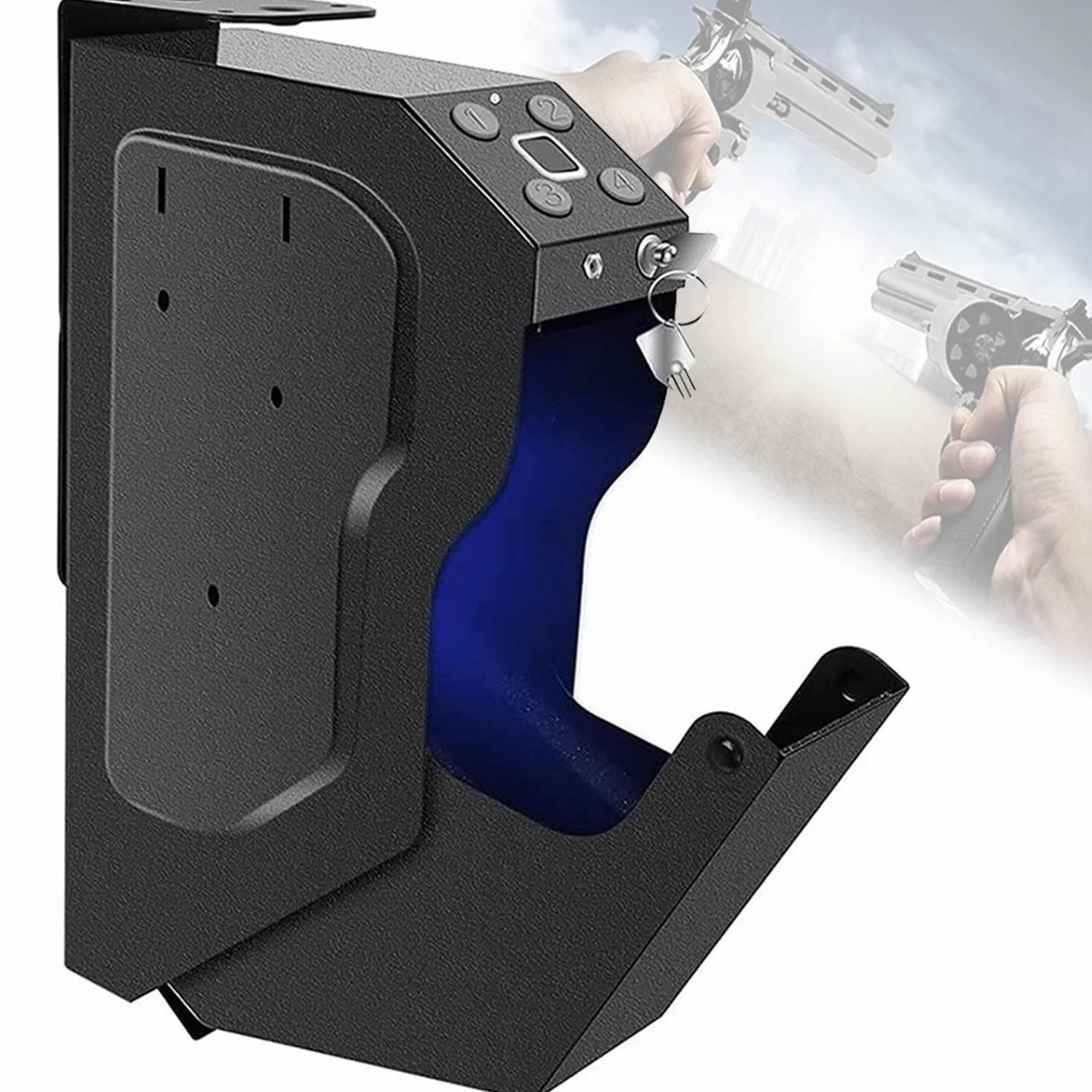 Caja fuerte electrónica para pistola con huella dactilar, teclado digital y llave de repuesto