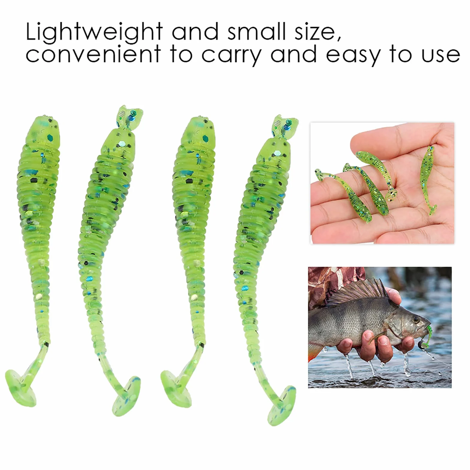 Señuelos de Pesca de Plástico Blando 5cm 50PCS Cebos de Larva de Cola en T Accesorios para Aparejos