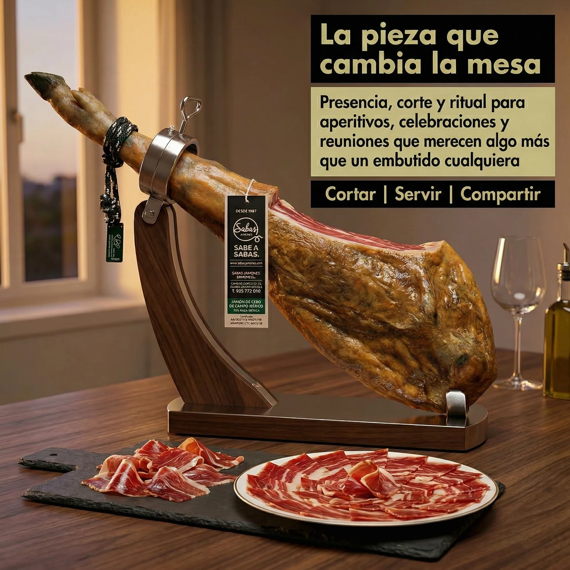 SABE A SABAS Jamón Ibérico de Cebo de Campo 75% Raza Ibérica Pieza Entera con Pata 7-8 kg Curación 36 Meses Sabor Intenso Gourmet Tradición Sevillana Selección Premium Regalo Navidad