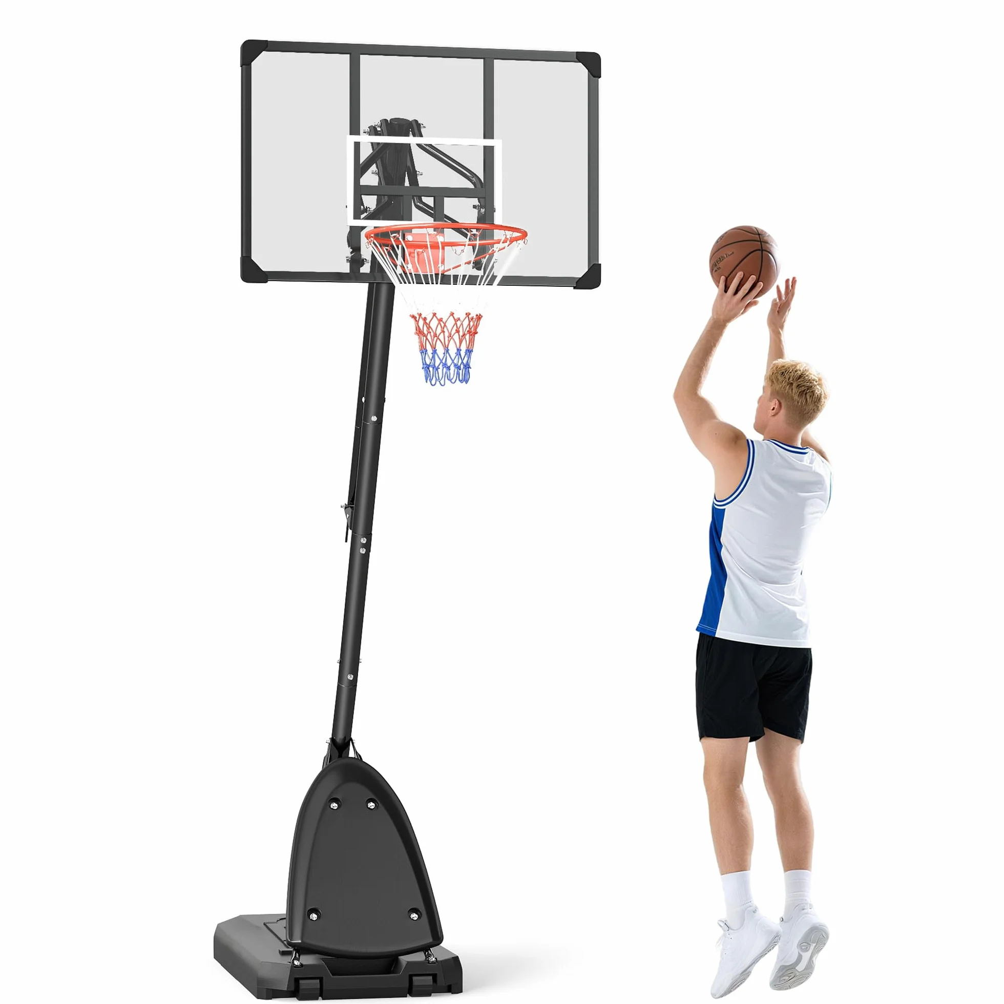 SPORTNOW Canasta de Baloncesto Exterior Altura Ajustable 236-293 cm Tablero PC Aro Ruedas Base Rellenable Negro