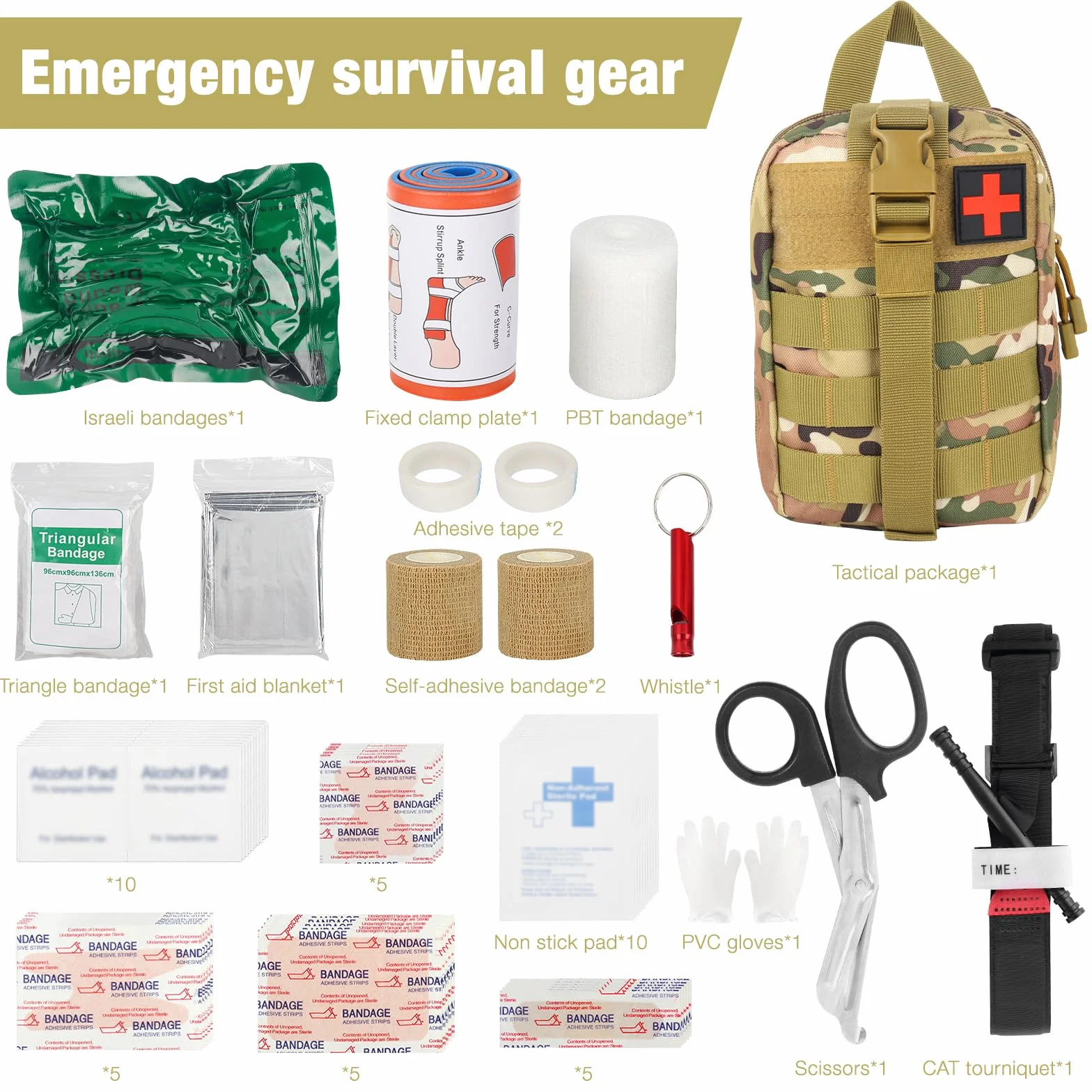 Botiquín de Primeros Auxilios Táctico 54 Piezas Militar Kit de Emergencia Camuflaje PRO