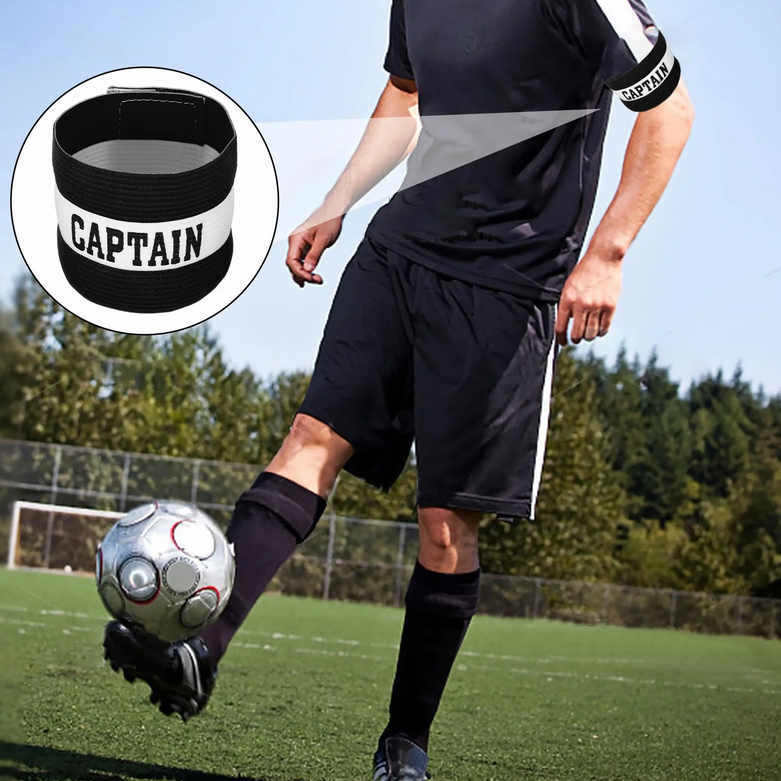 Brazalete de Capitán de Fútbol Elástico de Nailon Ajustable Negro
