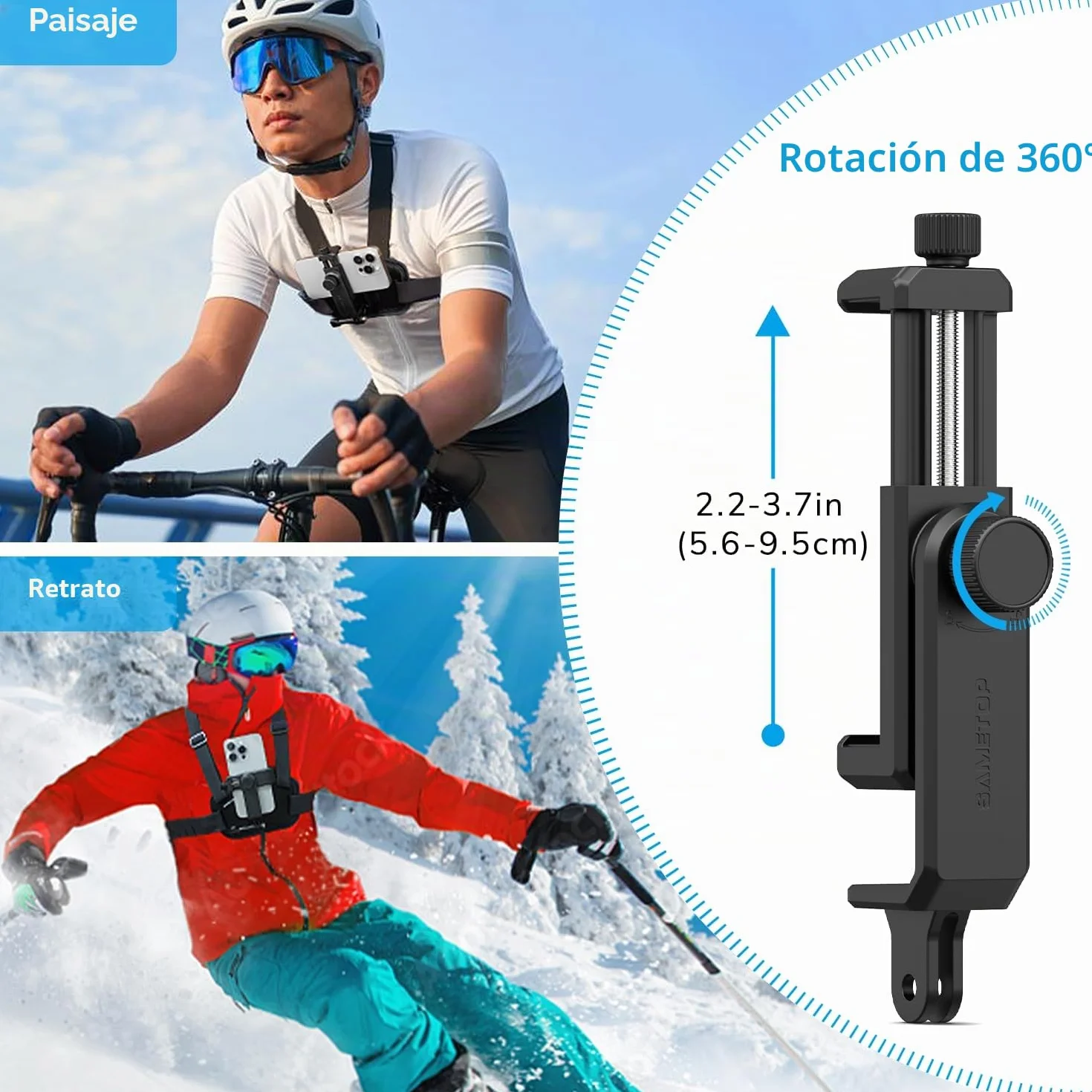 Arnés para Teléfono Móvil Pecho Soporte Correa Chest Mount Compatible iPhone Samsung GoPro 13/12/11/10/9/8 dji Osmo Cámaras Acción POV VLOG