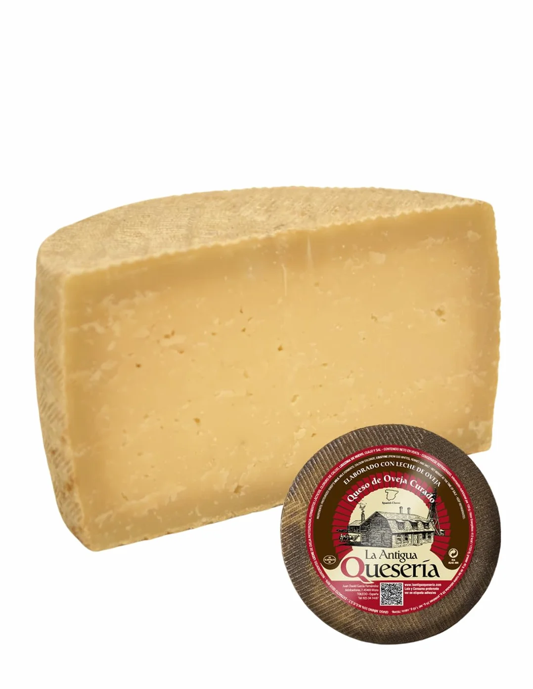 La Antigua Quesería - Queso de Oveja Curado Artesano - MEDIA PIEZA 1500 g (aprox) - Elaborado en Toledo - 100% Leche Pasteurizada - Mínimo 6 Meses de Curación.