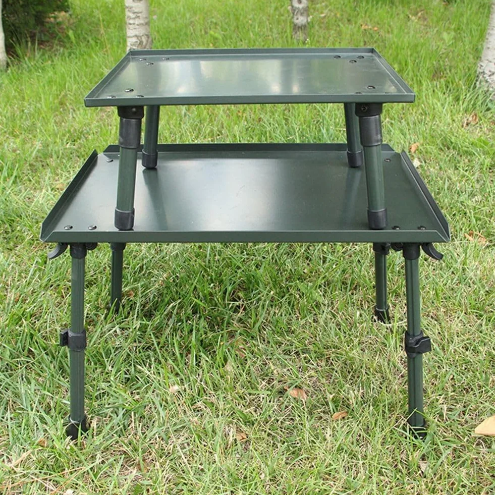 Mesa de pesca plegable de aleación de aluminio y ABS, patas ajustables antideslizantes, 34,5 x 26 x 22,5 cm, verde