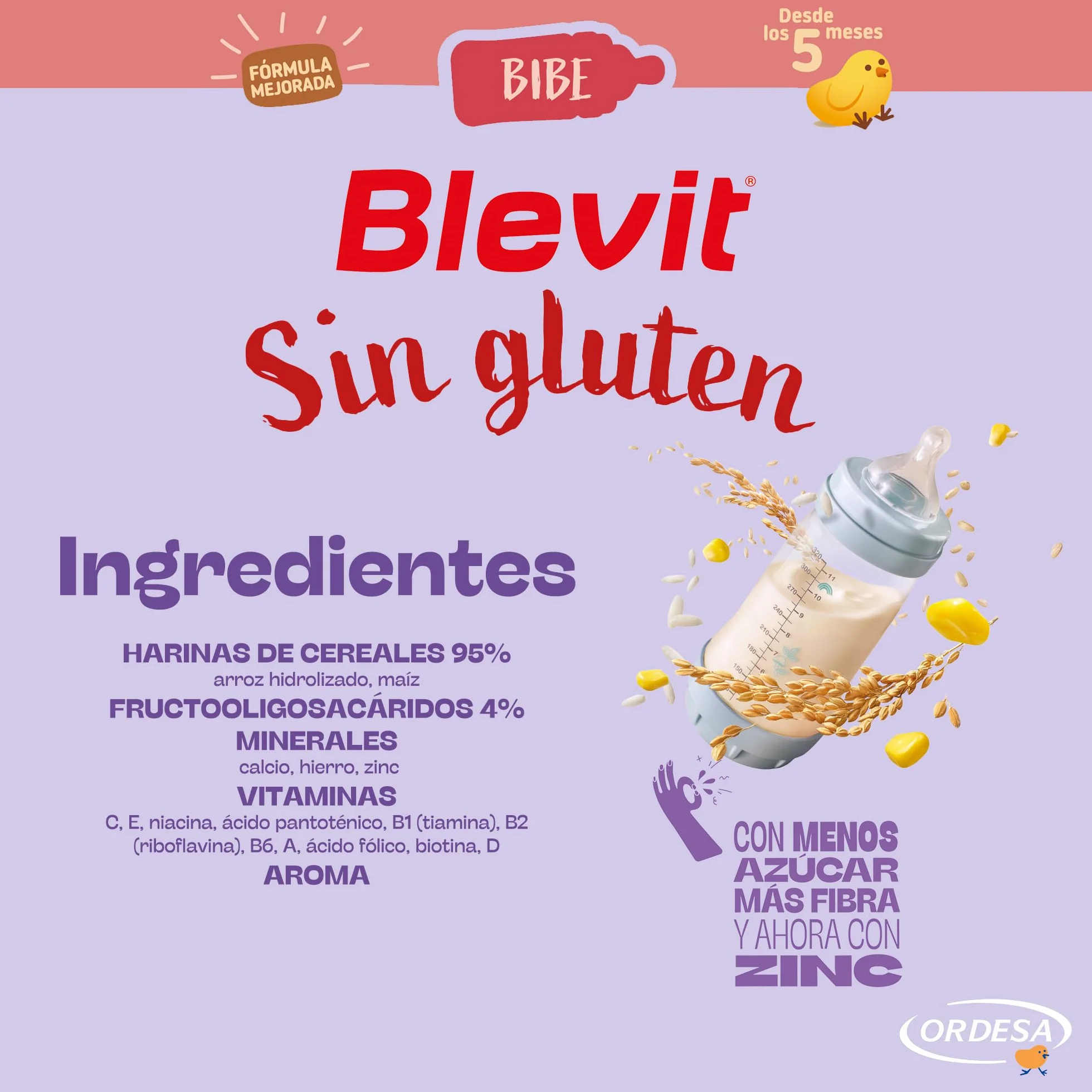 Blevit Bibe Sin gluten | 500g | Papilla para Bebé desde los 4 Meses con 95% de Cereales - 14 Vitaminas y Minerales