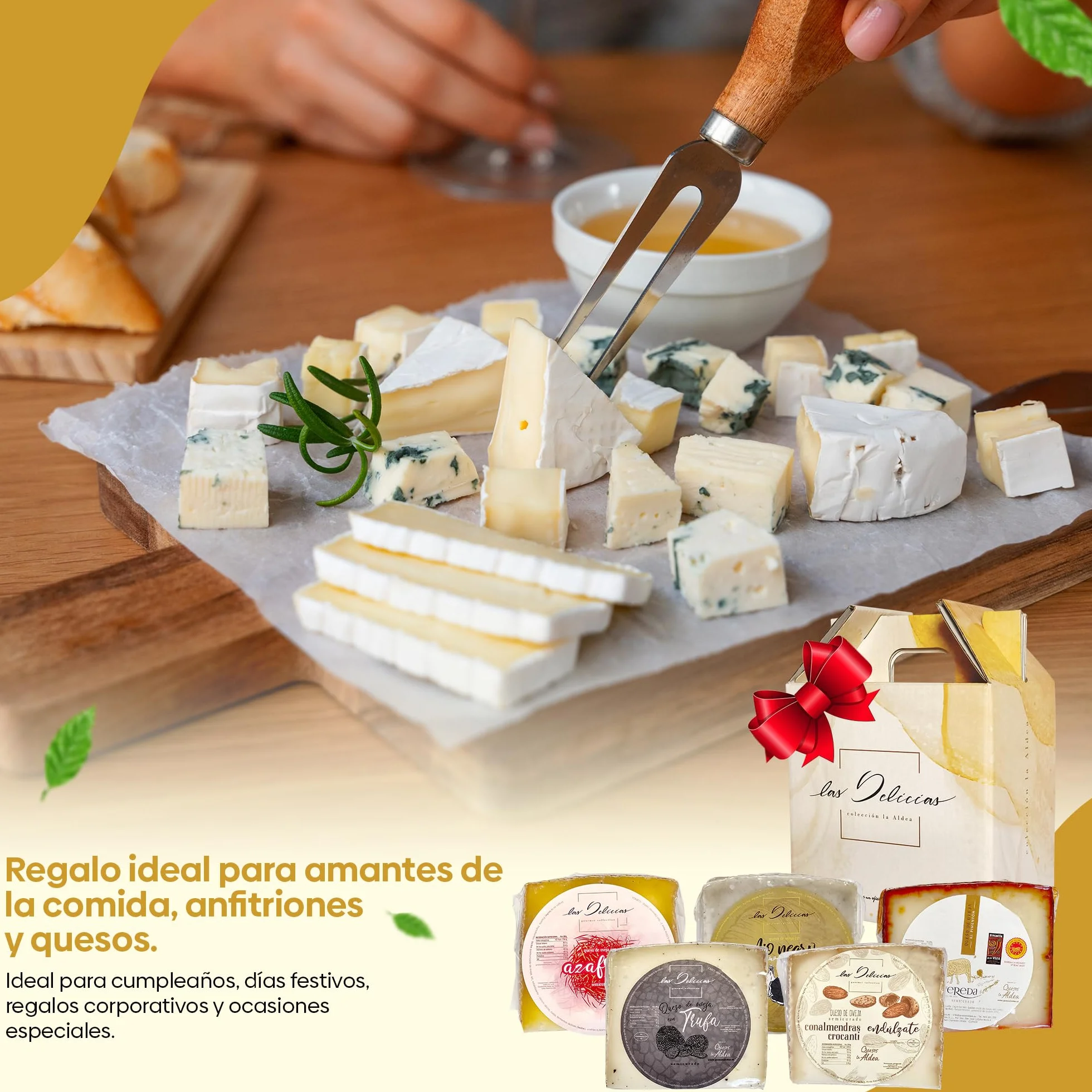 QUESOS LA ALDEA Caja Regalo Gourmet queso de Oveja 950g 5 Cuñas Artesanales Semi Curado